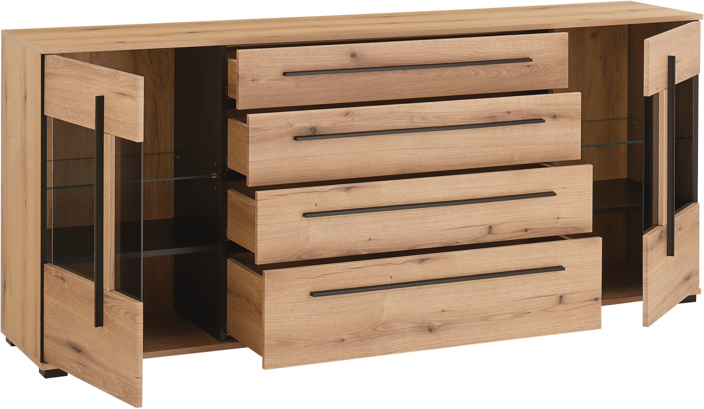 INOSIGN Sideboard »Cantara, moderner Schrank, Kommode in Eiche Evoke oder weiß«, schwarze Stangengriffe, ausreichend Stauraum, vielseitig einsetzbar