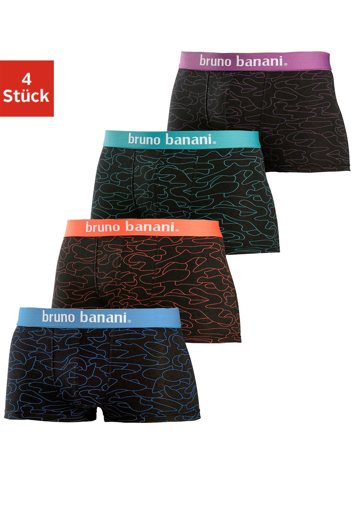 Bruno Banani Hipster Packung, 4 Stk. knapp sitzende Boxershorts in uni oder gemustert aus Baumwollmischung