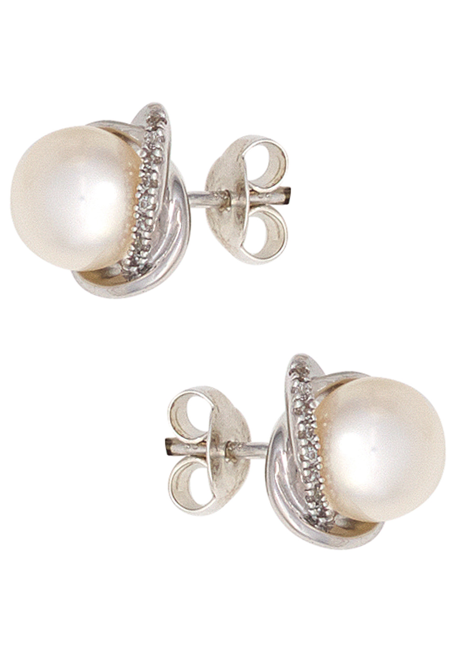 JOBO Perlenohrringe »Ohrringe Weißgoldohrringe« 585 Weißgold mit 2 Perlen und 16 Diamanten