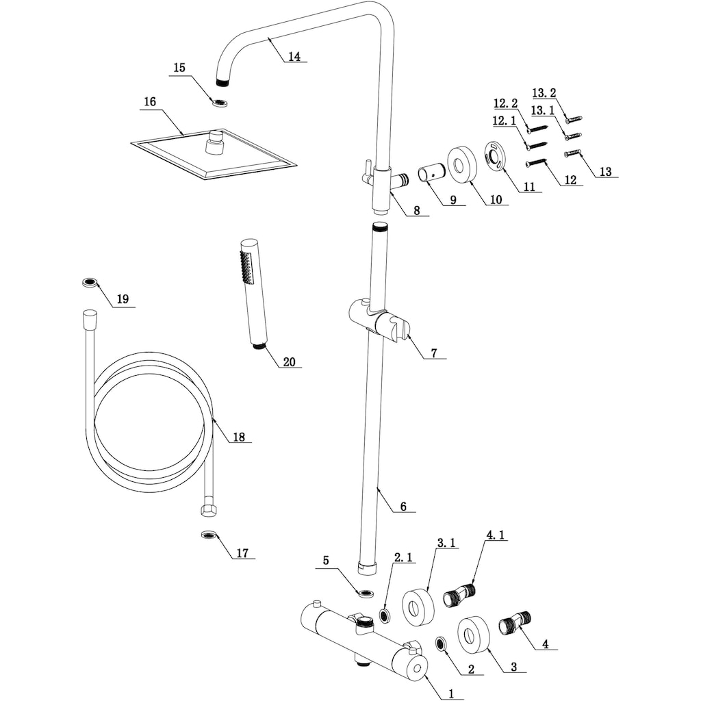 welltime Duschsystem »Rainshower«, Duschsystem, Rainshower eckig 200x200mm, Edelstahl, gebürstet