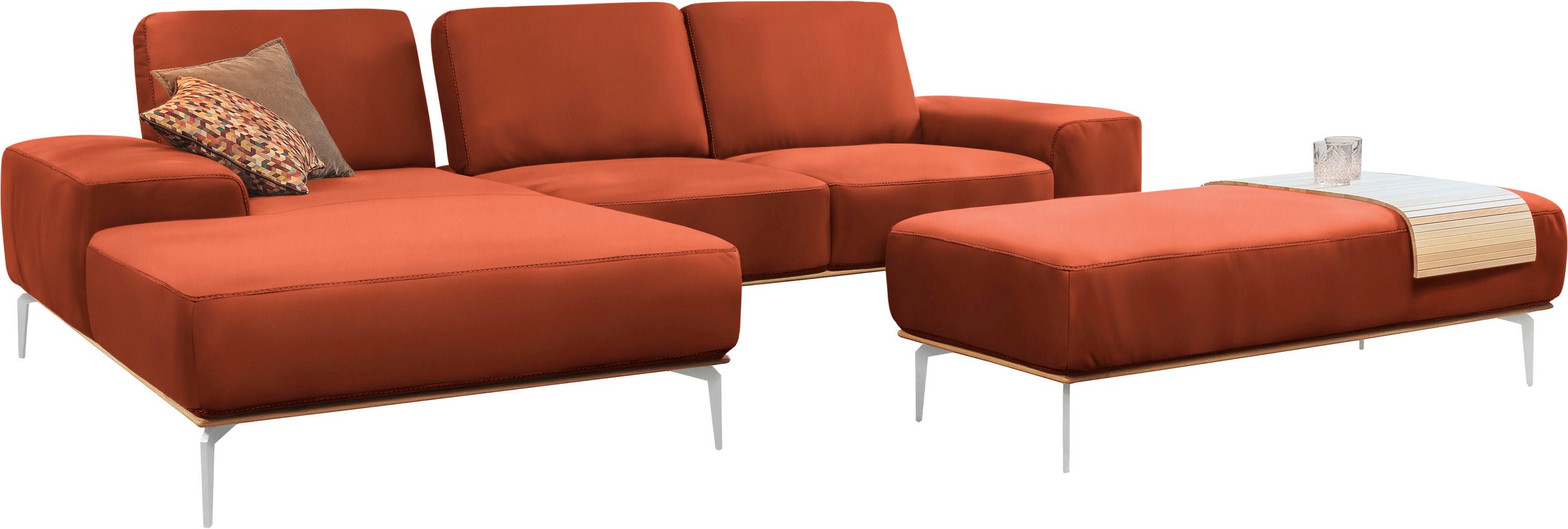 W.SCHILLIG Polsterhocker »run«, mit elegantem Holzsockel, Füße in Chrom glänzend, Breite 150 cm