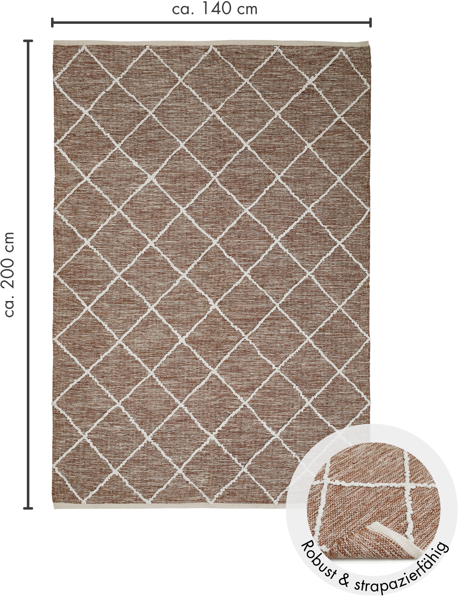 LUXOR living Teppich »Pantin«, rechteckig, 8 mm Höhe, Handweb, Flachgewebe, reine Baumwolle, handgewebt, Rauten Design