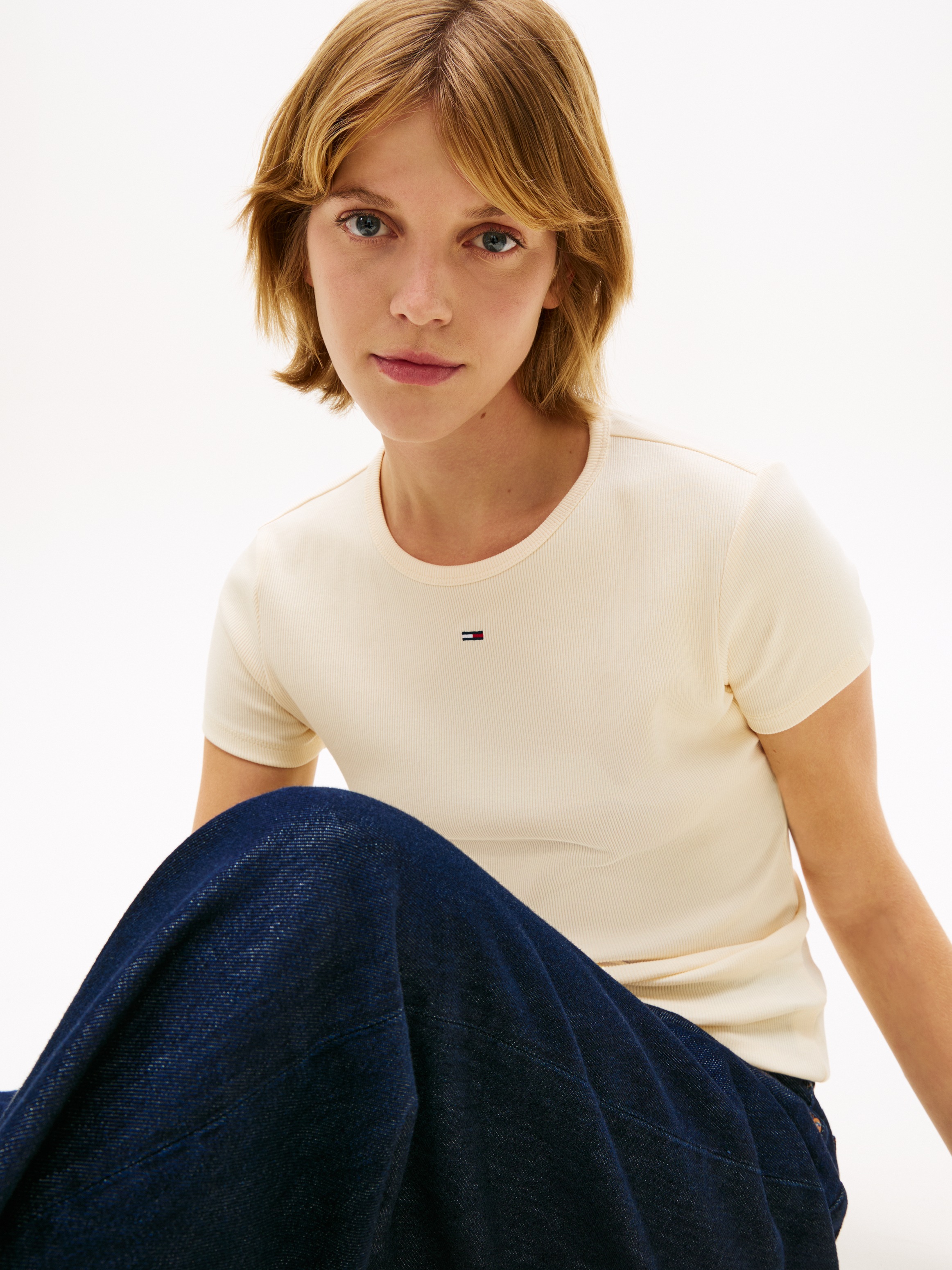 Tommy Jeans Kurzarmshirt "TJW ESSENTIAL RIB SHORT SLEEVE EXT" Baumwollmisch günstig online kaufen