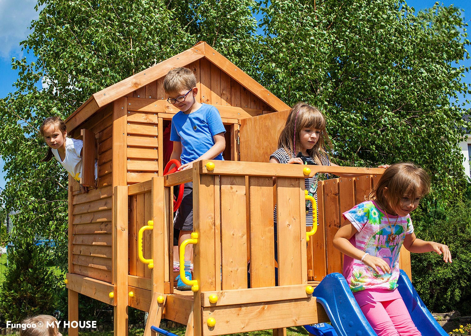 FUNGOO Spielturm »My HOUSE Spider+«, mit Schaukel & Rutsche, Klettererweiterung, Spielhaus, Sandkasten