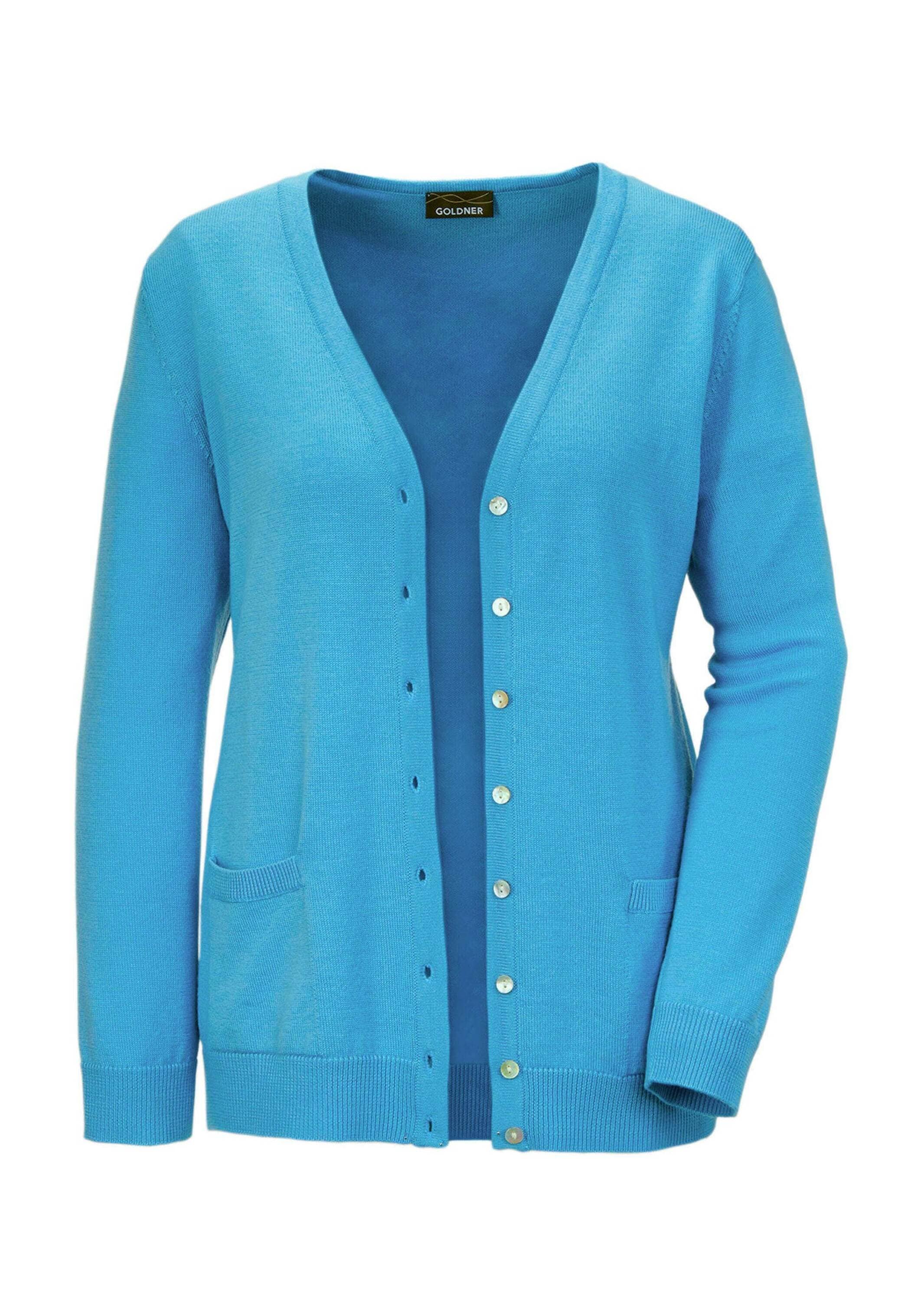 GOLDNER "Kurzgröße Uni Merino-Cardigan Langarm" Rippenbündchen