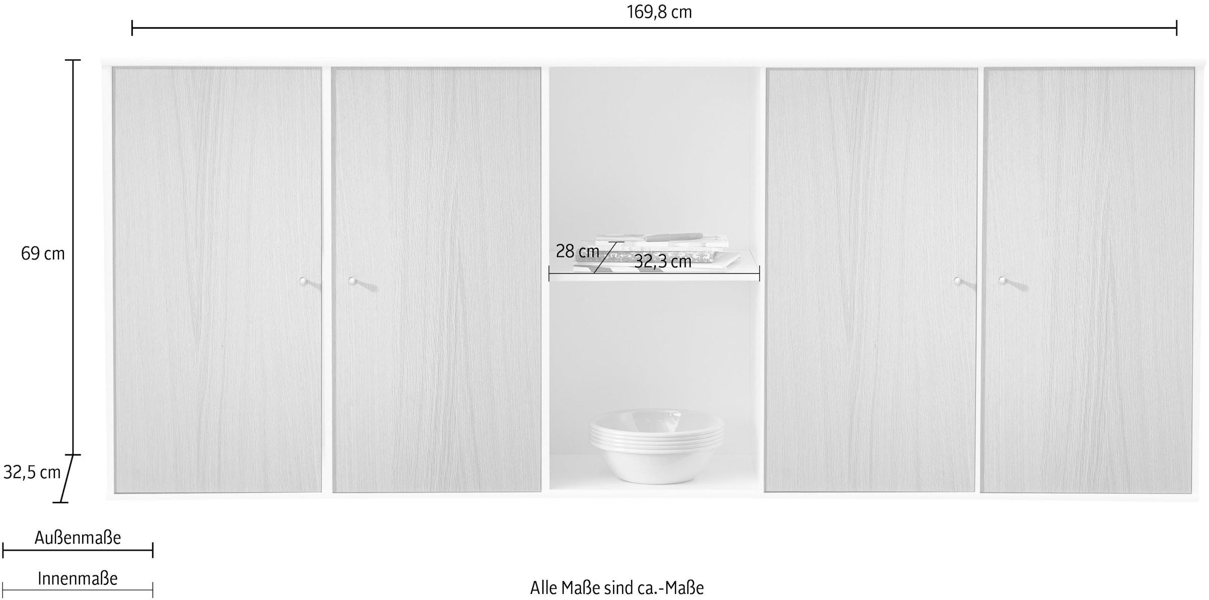 Hammel Furniture Sideboard »Mistral 169,8 cm BAUR Wandmontage/stehend, Türen, Breite: vier Kubus«, mit 