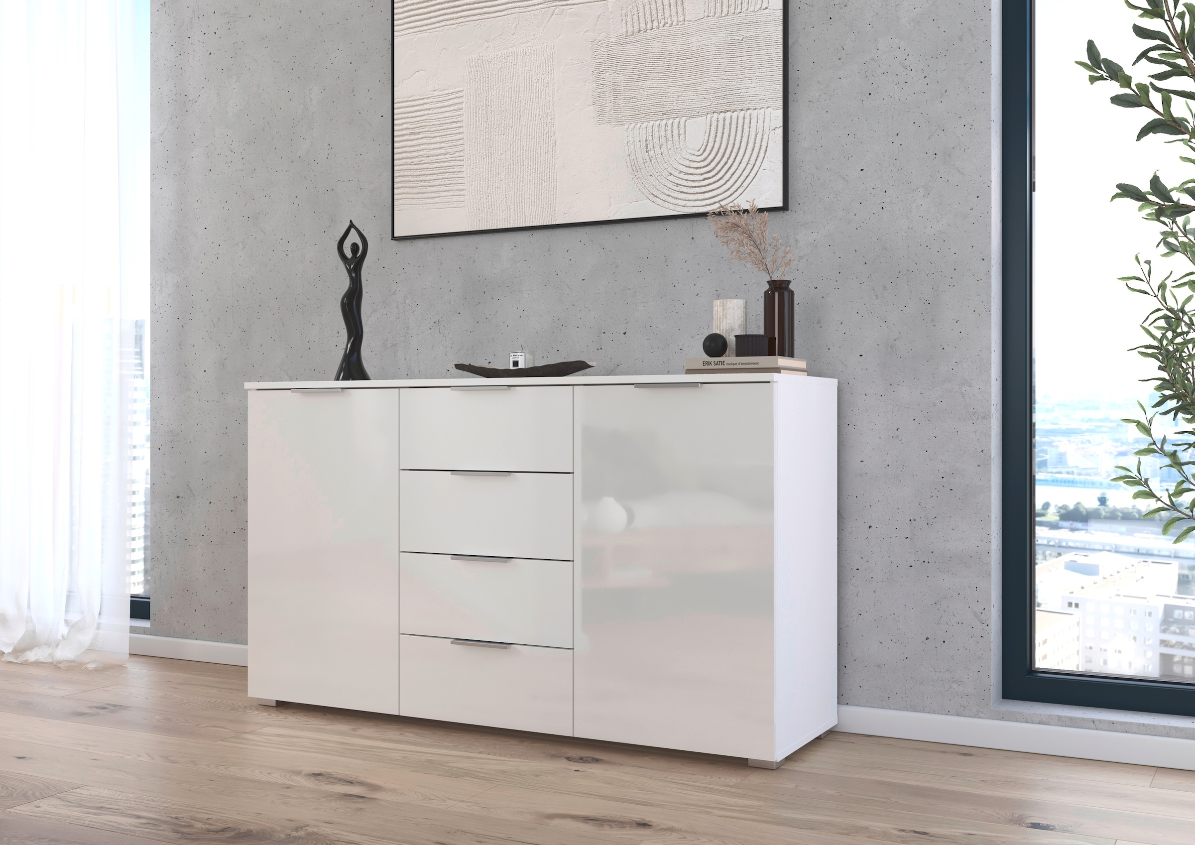 rauch Kommode "Sideboard Schubladenkommode AGORDO mit Dekor- oder Hochglanzfront", mit 4 Schubkästen und 2 Türen sowie M