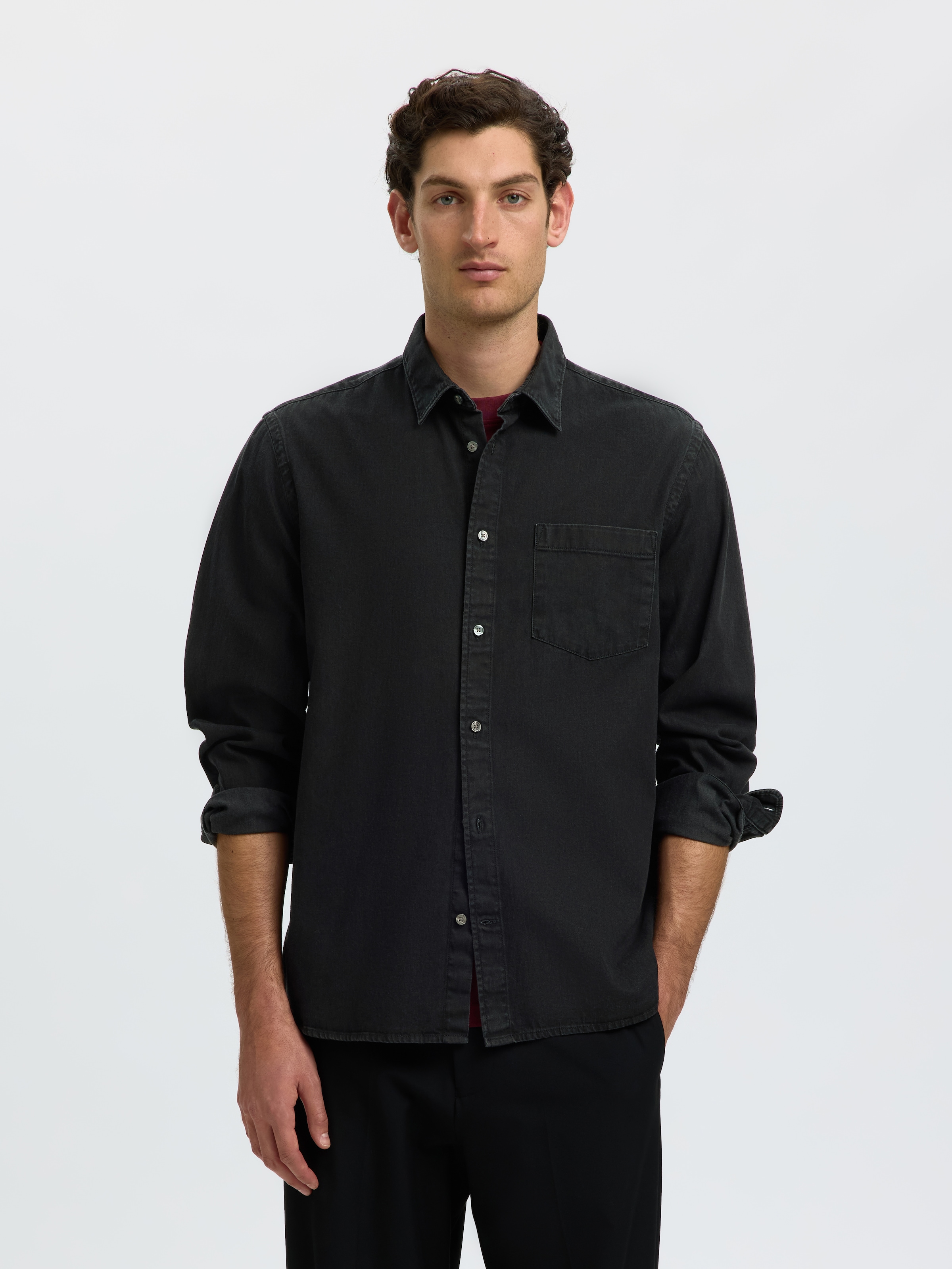 SELECTED Langarmhemd "SLHREGCARLO DENIM LS SHIRT NOOS" Baumwolle, regular fit
