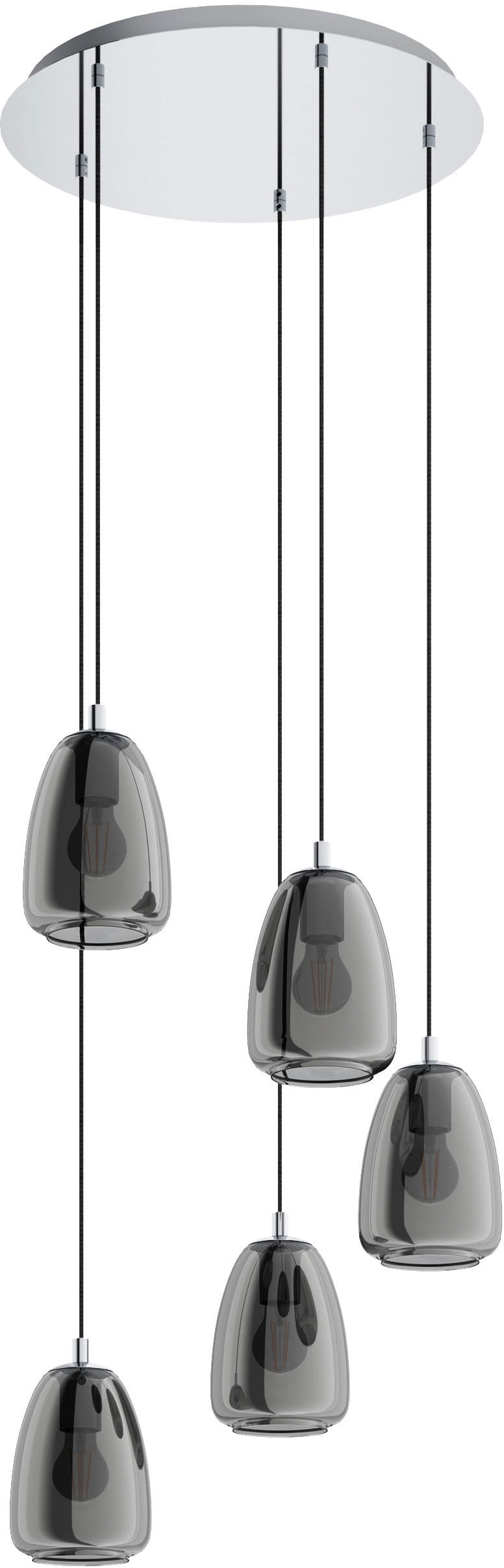 EGLO Hängeleuchte "ALOBRASE", schwarz (chromfarben, schwarz, transparent), 5, Ø 54cm, Leuchten, chrom / Ø54 x H150 cm / Pendellampe / Esstischlampe / Küche, Hängeleuchte