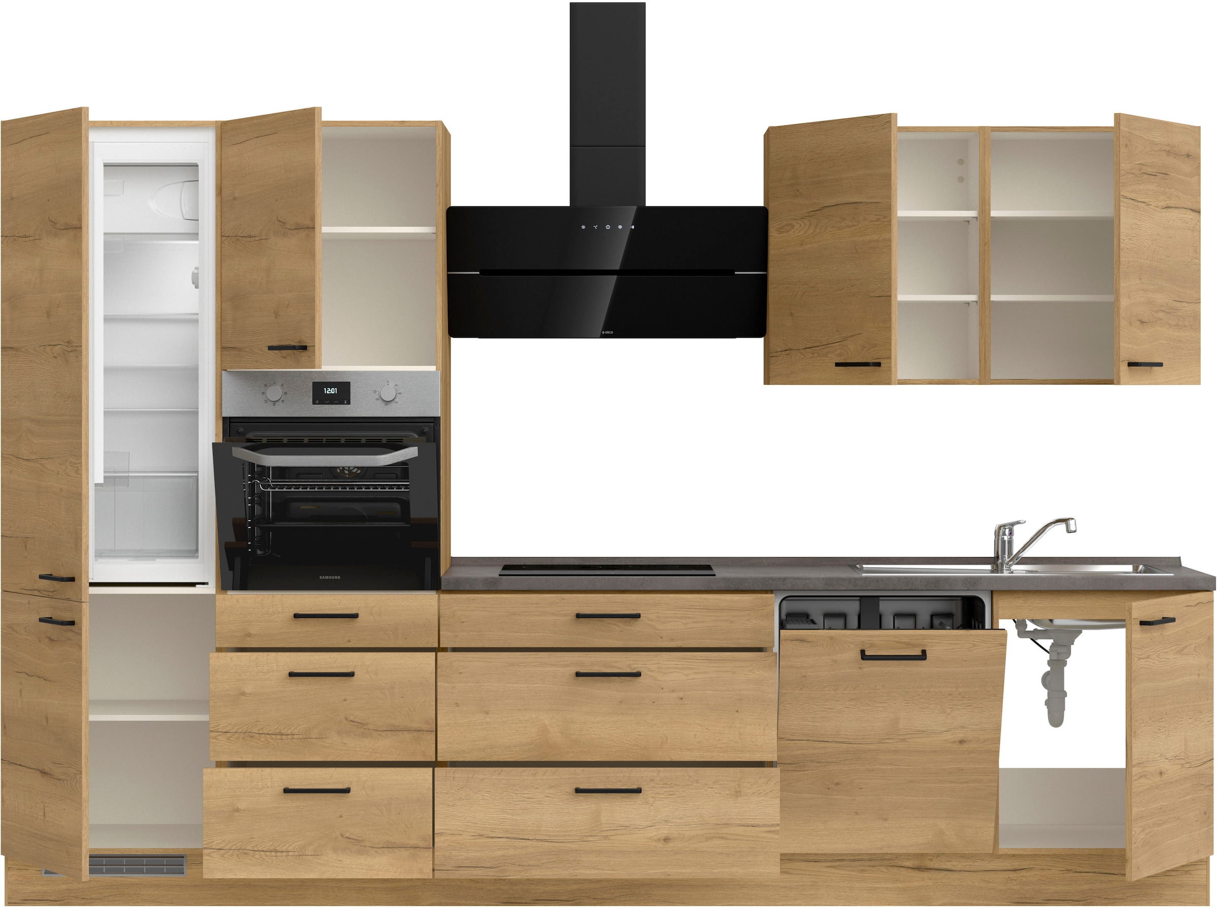 nobilia® Küchenzeile »"Structura II"«, vormontiert, Ausrichtung wählbar, Breite 330 cm, wahlw. mit E-Geräten