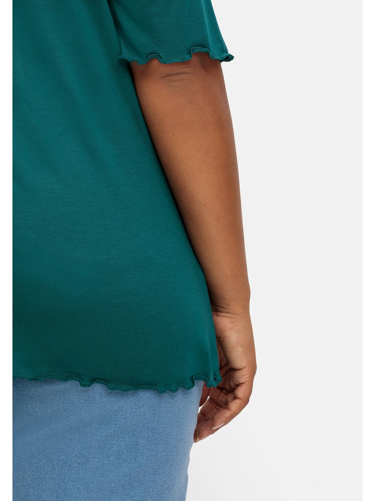bestellen T-Shirt Sheego »Große Größen«, mit Wellensaumkanten Stehkragen und | BAUR