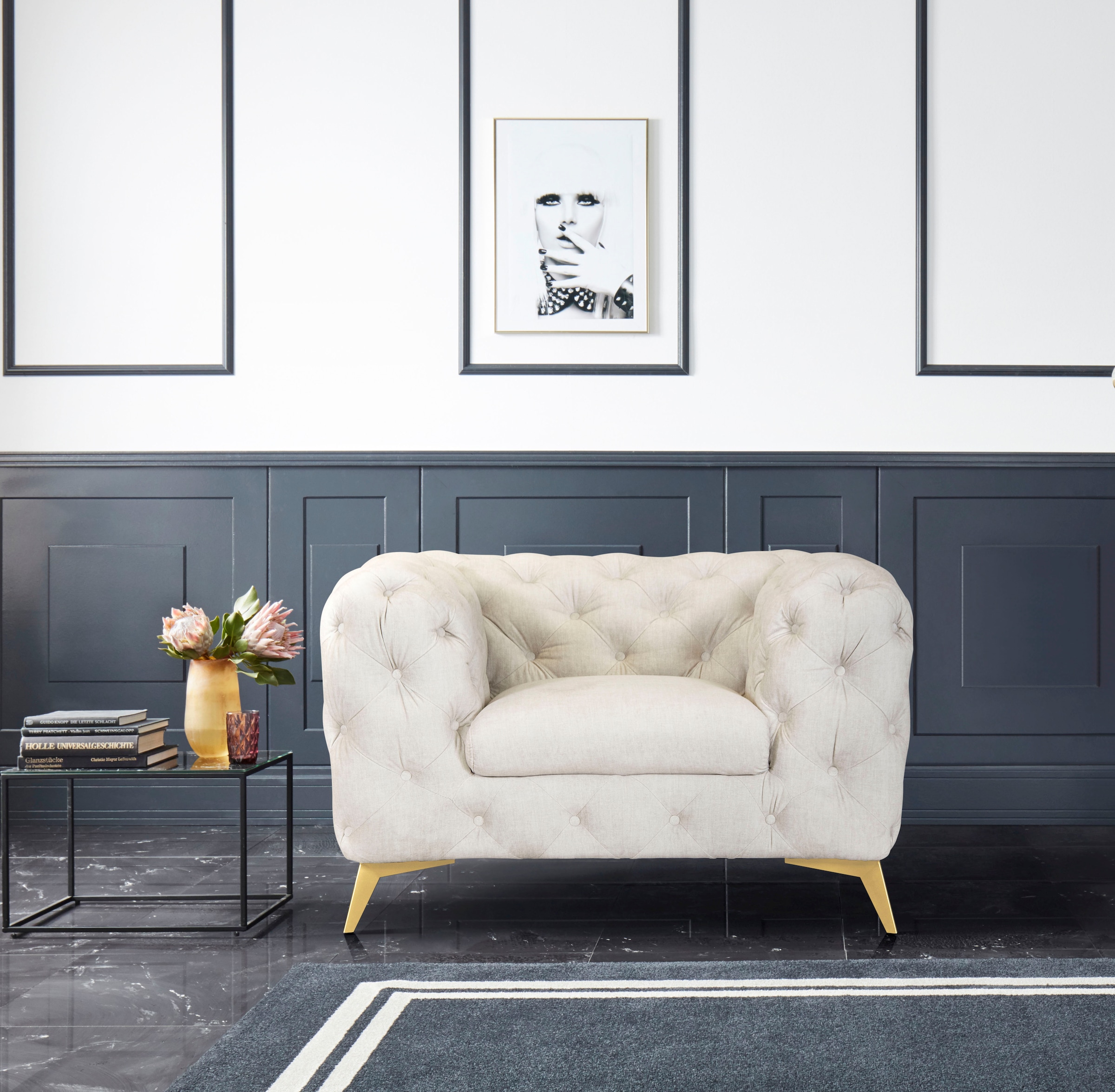 Leonique Chesterfield-Sessel »Glynis Sessel«, aufwändige Knopfheftung, moderne Chesterfield Optik, Fußfarbe wählbar