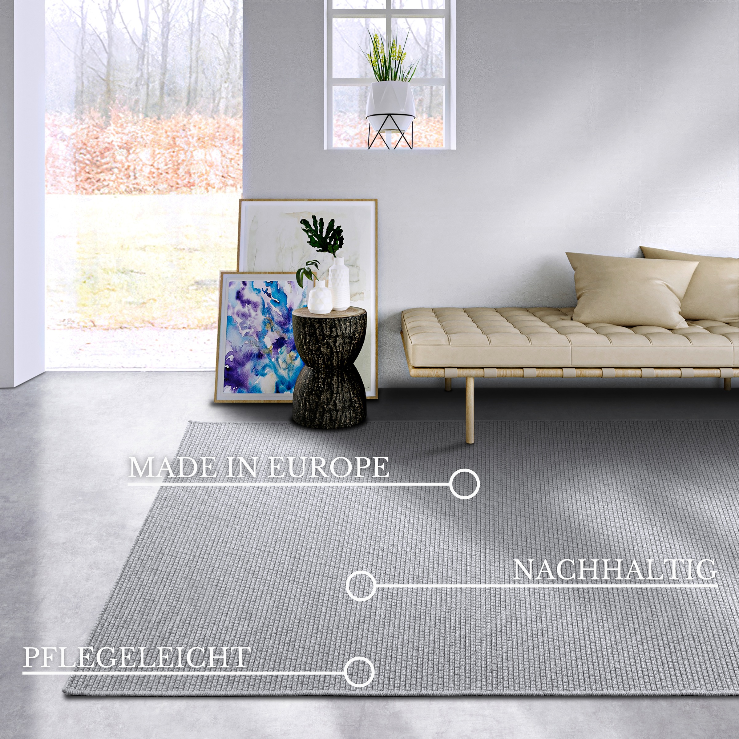 Villeroy & Boch Wollteppich »Charles«, rechteckig, 5 mm Höhe, Schurwolle, Wolle, Natur, Wohnzimmer, Schlafzimmer, Boho, Skandi