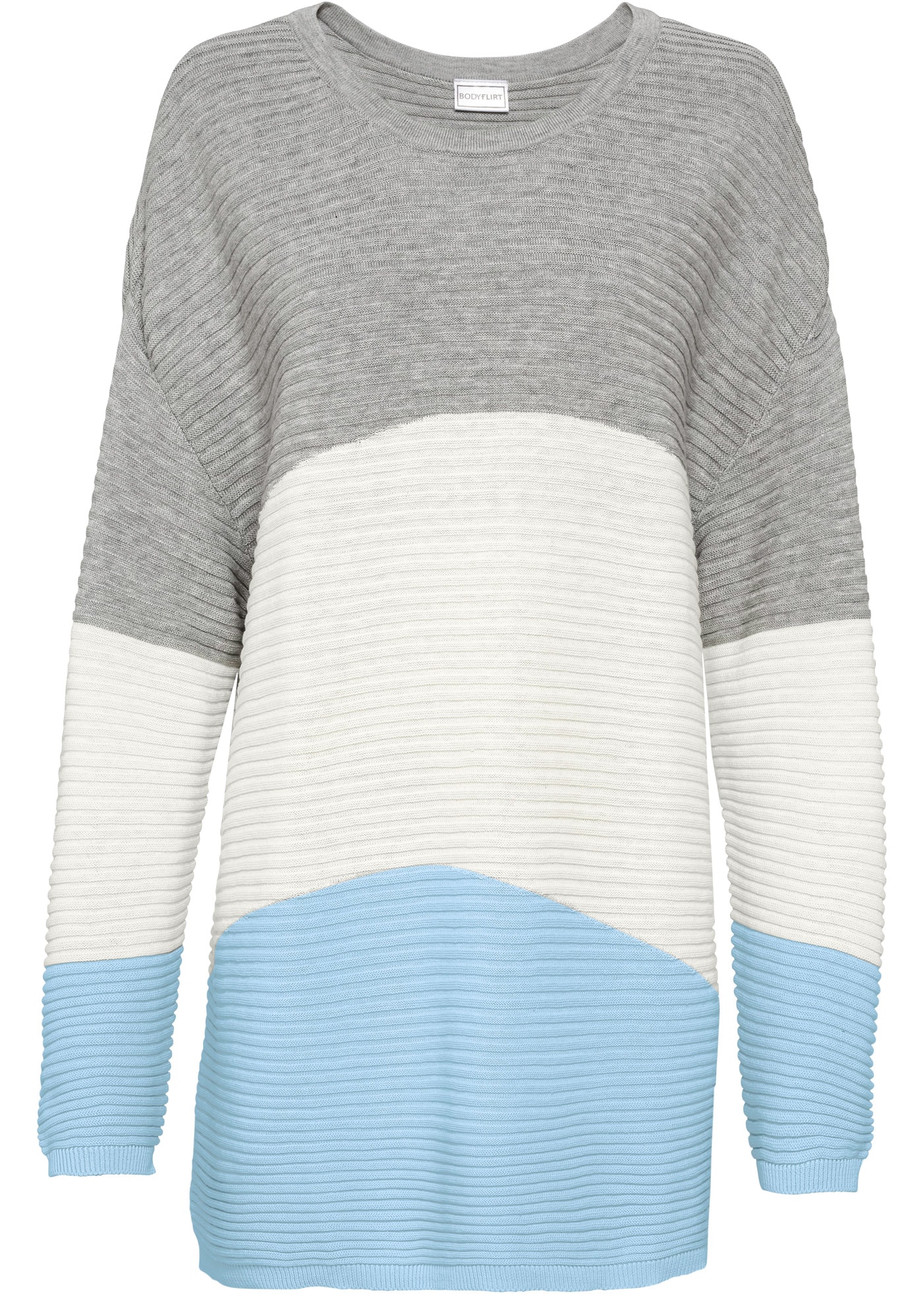 bonprix Longpullover Oversize, Colorblocking, lange Form, Rundhalsauschnitt