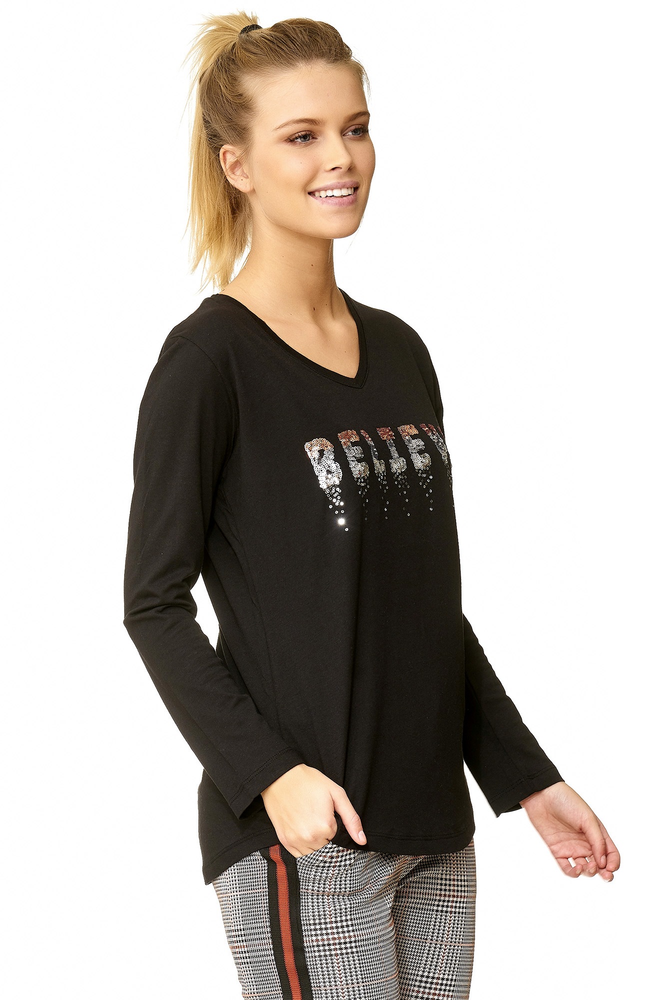 Decay Langarmshirt »Believe«, mit Paillettenaufdruck