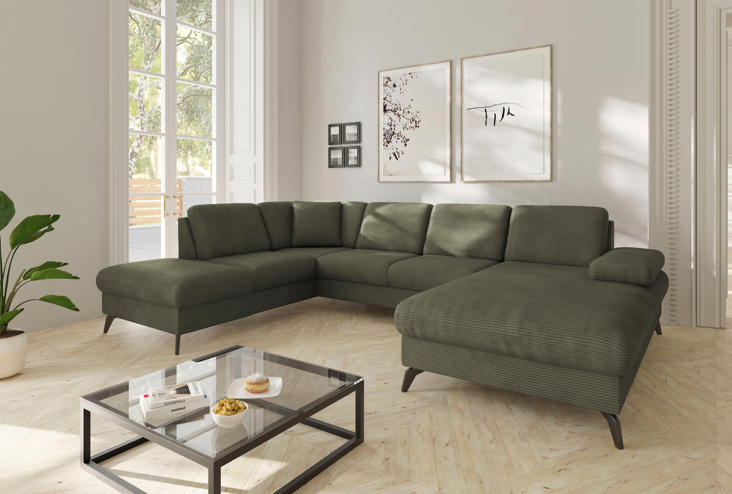 sit&more Wohnlandschaft "Morris Jubi U-Form, B: 300 cm, Armteilverstellung" optional mit Bettfunktion, 1 Zierkissen, komfortable Sitzhöhe 44 cm