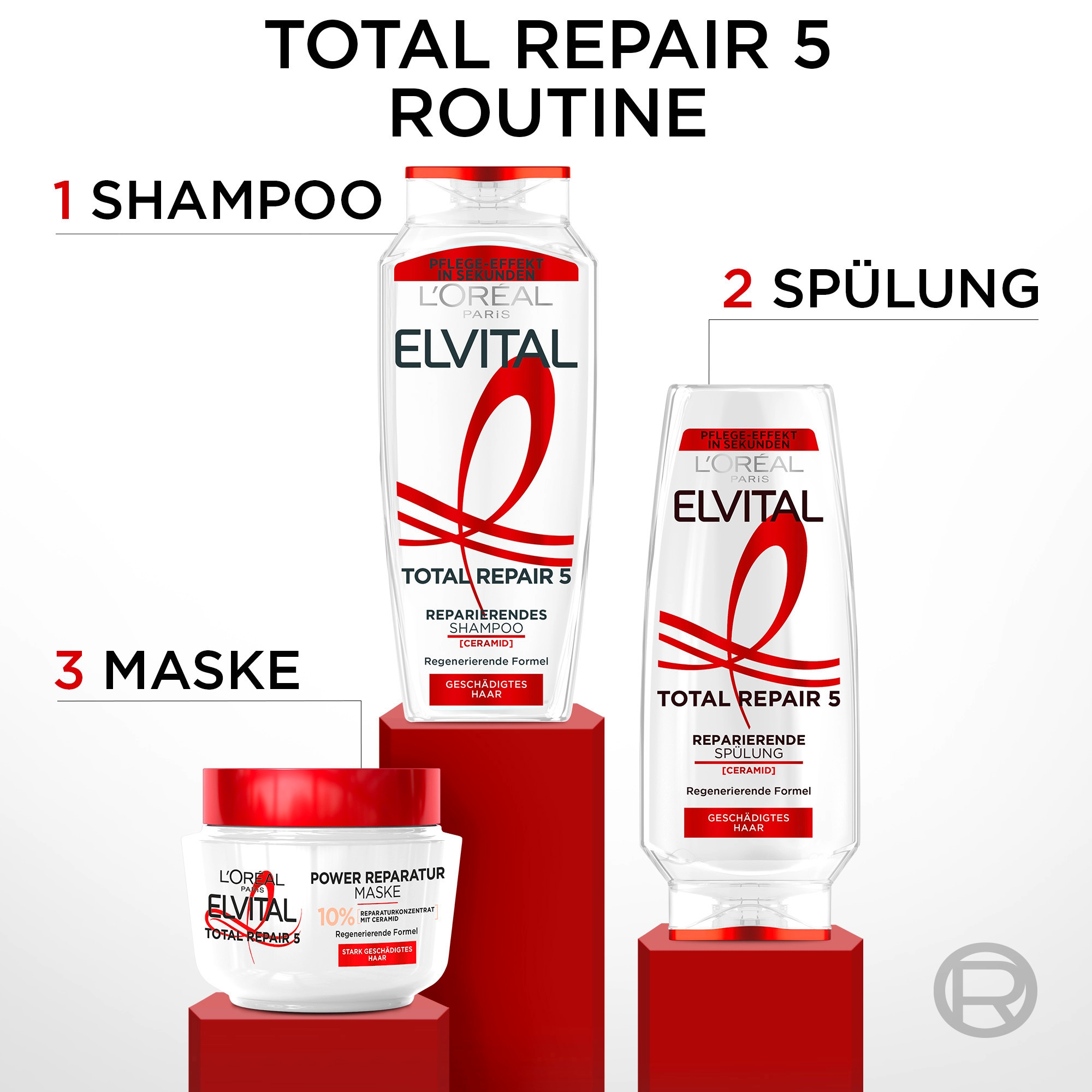 L'ORÉAL PARIS Haarspülung »L'Oréal Paris Elvital Total Repair 5 Spülung«, (Packung, 6 tlg.)