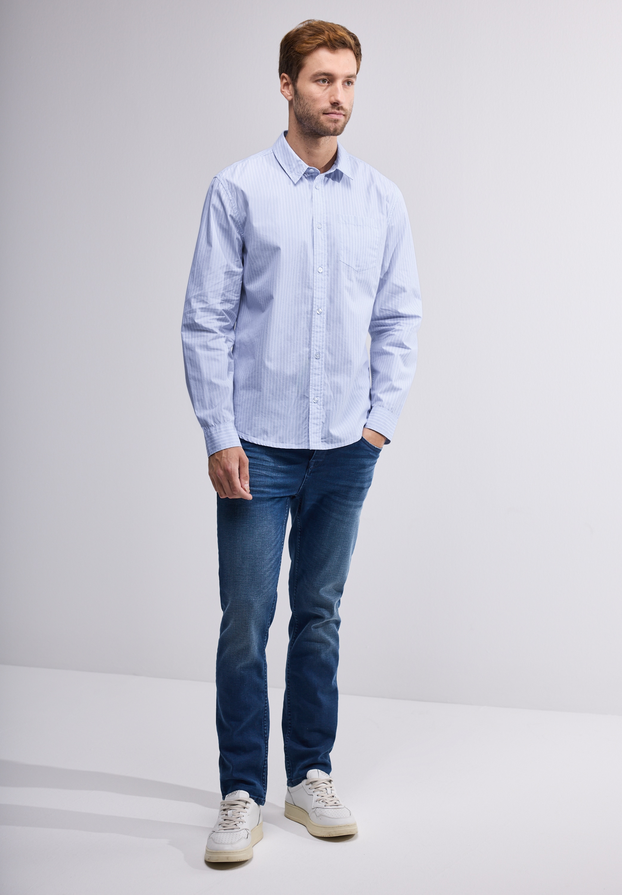STREET ONE MEN Langarmhemd, aus reiner Baumwolle