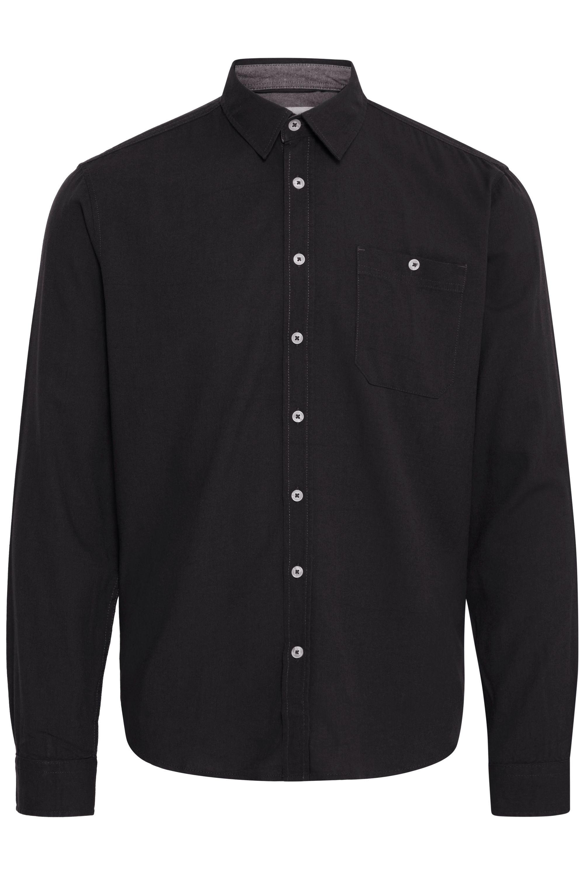 Langarmhemd BLEND "BHBobby", Herren, Gr. L, US-Größen, schwarz, 55% Leinen, 45% Viskose, unifarben, Basic, regular fit normal, ohne Ausschnitt, 1-Knopf-Manschette, Hemden, Lässiges Langarmhemd mit Brusttasche