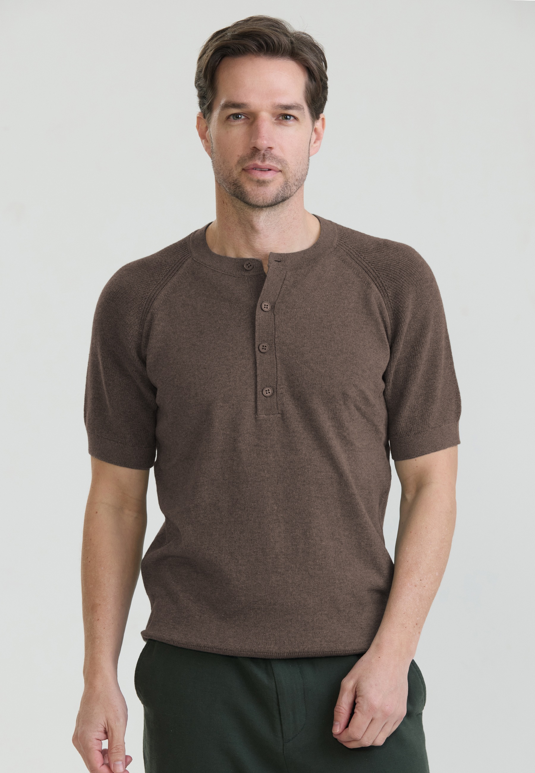 Felix Hardy T-Shirt »Basic-Strick-T-Shirt mit Rundhalsausschnitt und Knöpfen«