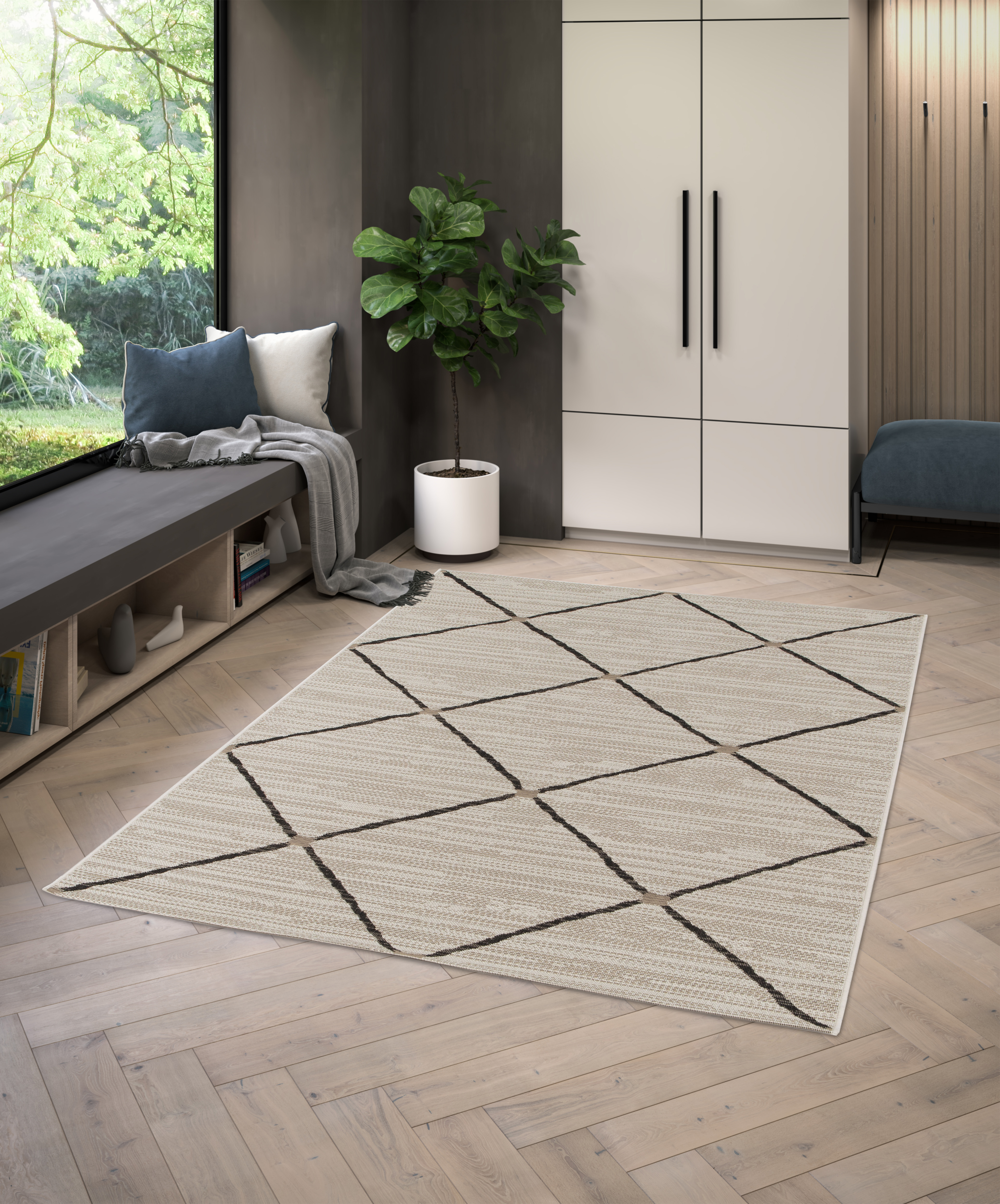 Primaflor-Ideen in Textil Teppich "Outdoorteppich PARADISE - Rhombus" rechteckig 4 mm Höhe Flachgewebe, Rauten, Scandi, In- und Outdoor geeignet, wasserfest