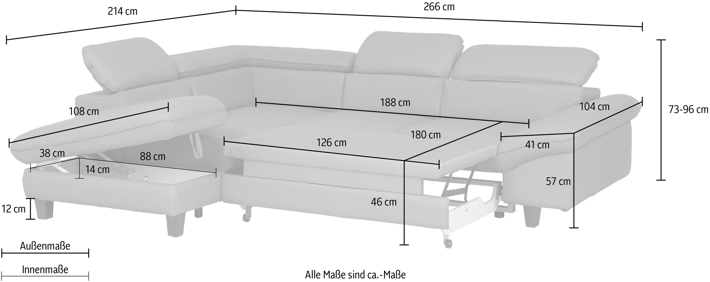 Home affaire Ecksofa »Pilot L-Form«, mit Kopfteilverstellung, wahlweise mit Bettfunktion & Bettkasten