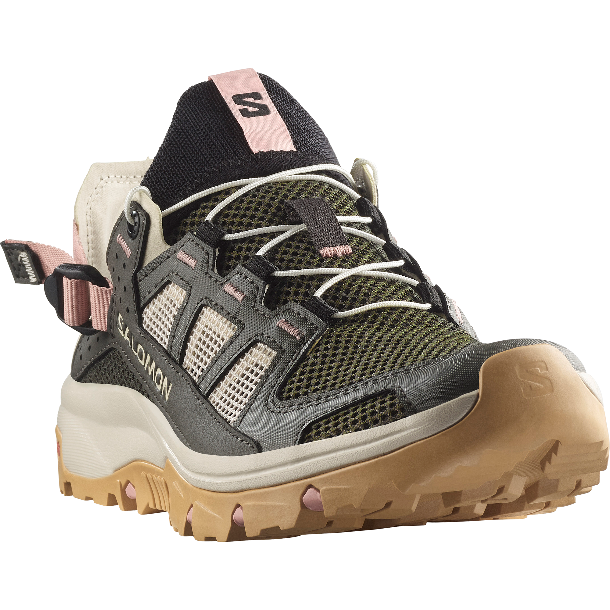 Wasserschuh SALOMON "TECHAMPHIBIAN 5", Damen, Gr. 38, peat, rainy day, hyma pink, Synthetik, Textil, Schuhe Wasserschuh