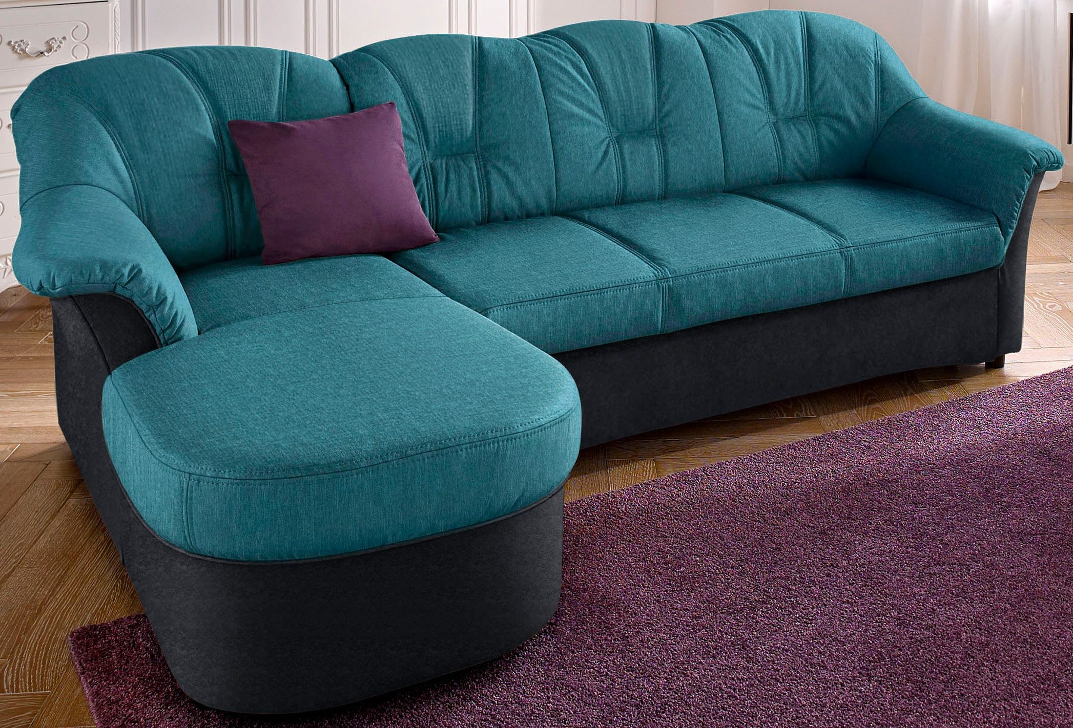 DOMO collection Ecksofa "FLORES Schlafsofa, 233x142x86 cm, L-Form" whlw. mit Bettfunktion, whlw. mit Federkern