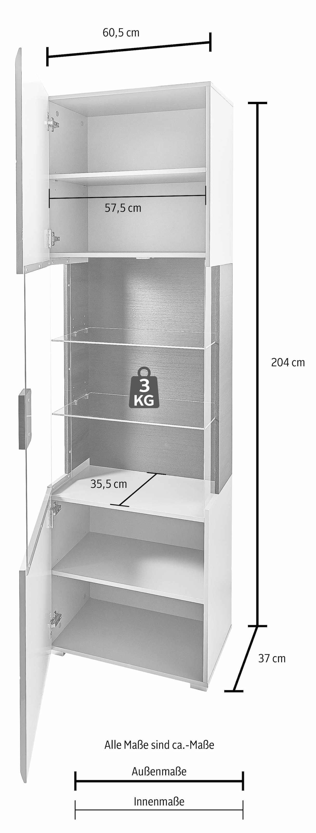 INOSIGN Vitrine »Toledo,Höhe 204 cm trendige Glasvitrine mit dekorative Fräsungen«, Standvitrine ohne Beleuchtung, viel Stauraum, hochglanz Front MDF