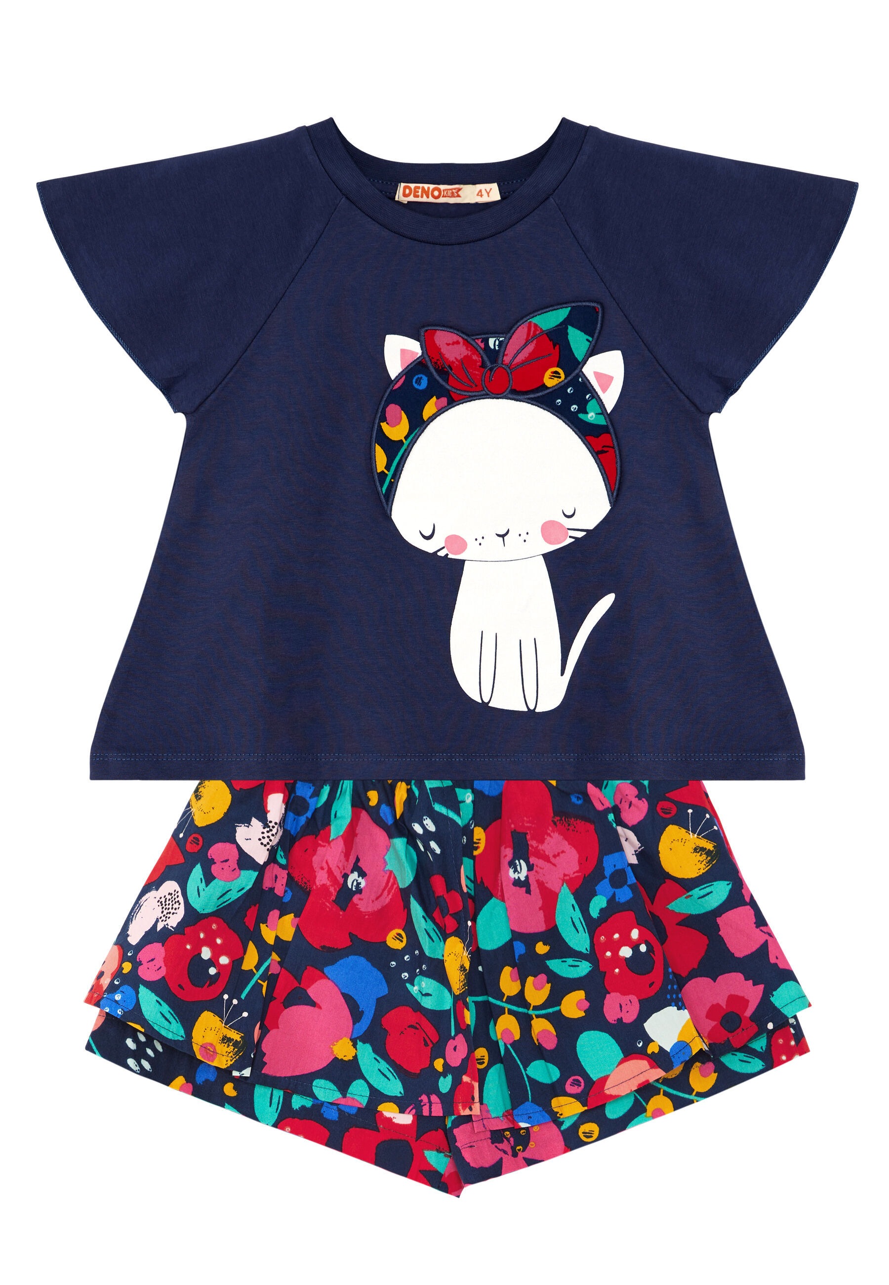 Denokids Hausanzug »Cat & Flowers«, (2 tlg.), mit Katzen-Print
