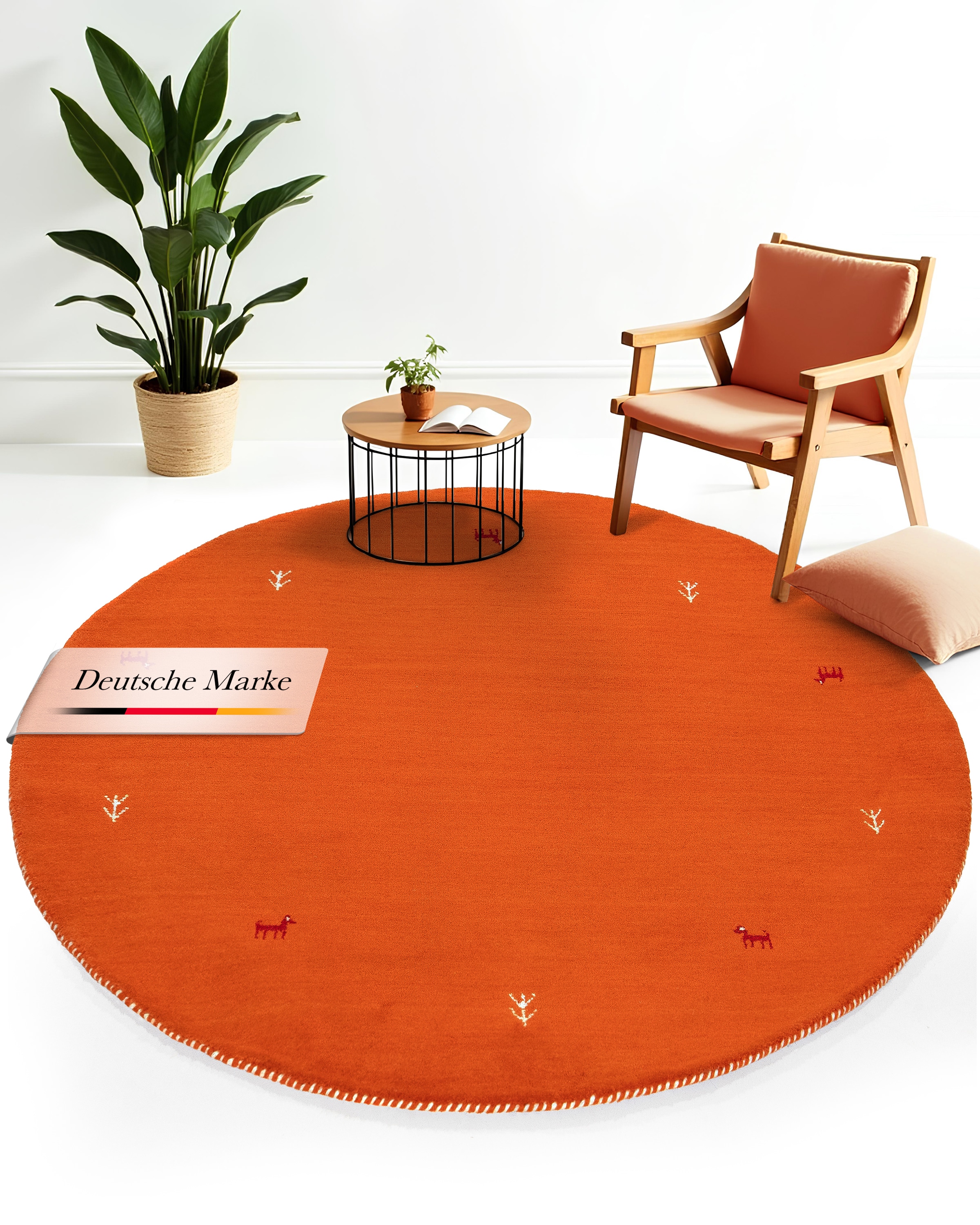 carpetfine "Gabbeh Uni, auch als Läufer und Rund erhältlich" rund 15 mm Höhe reine Wolle, handgewebt, Gabbeh Loom Tiermotiv, große Farbauswahl