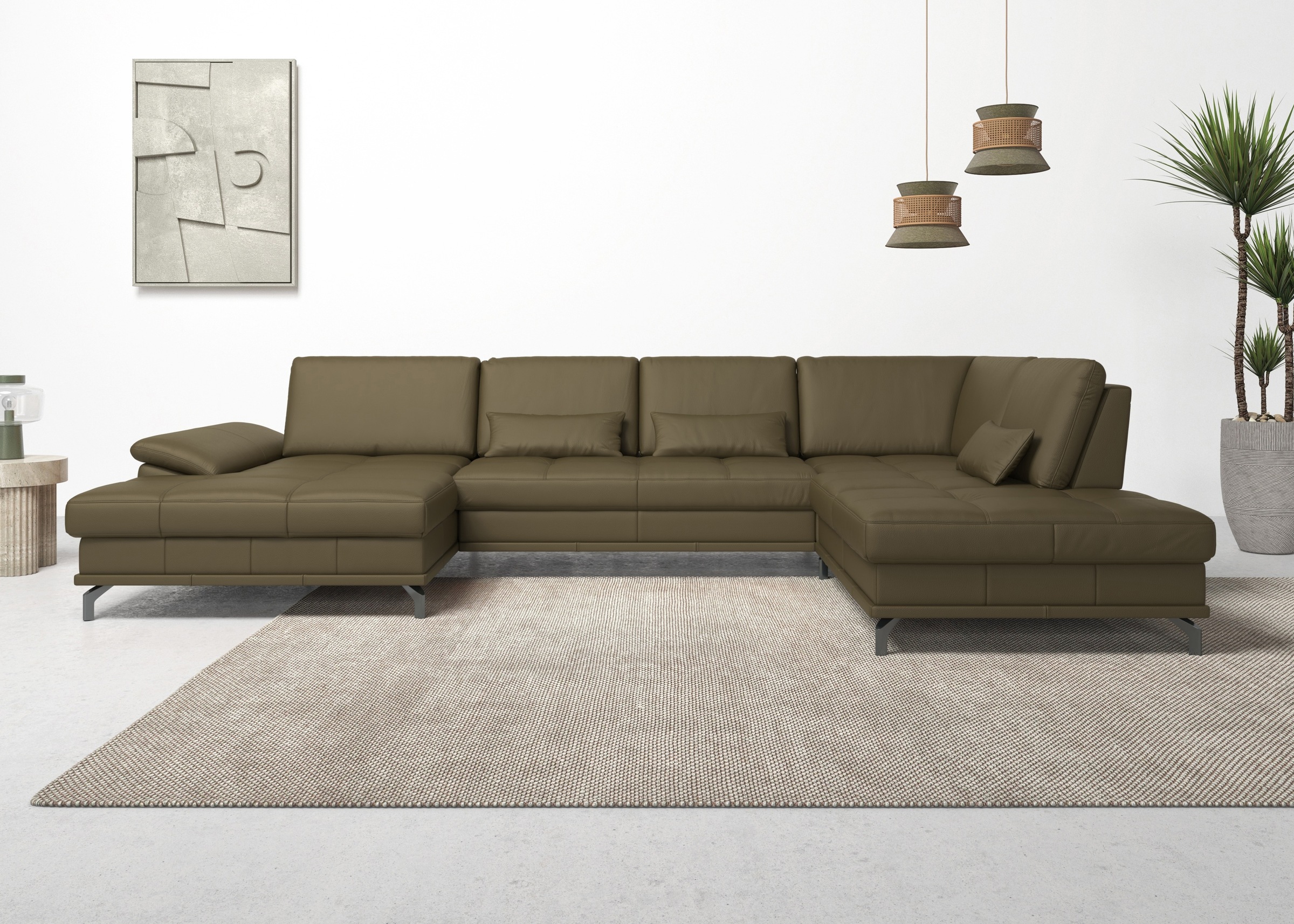 Places of Style Wohnlandschaft »Costello U-Form, mit Sitztiefenverstellung, Armteilverstellung und«, 3 Nierenkissen, optional Bettfunktion und Bettkasten