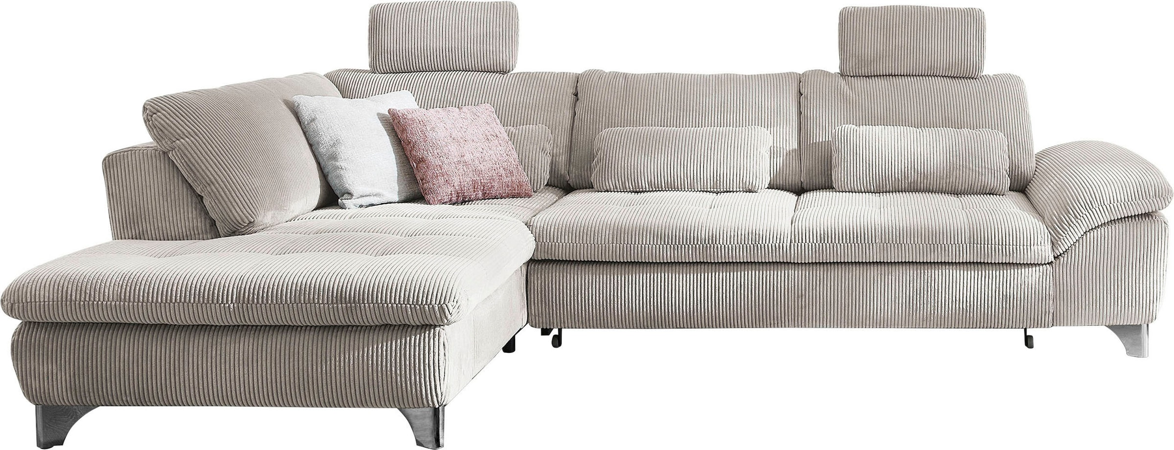 Die PlanBar Ecksofa »MP-IN14007 L-Form«, wahlweise mit Bettfunktion und verstellbaren Kopfstützen, in Cord
