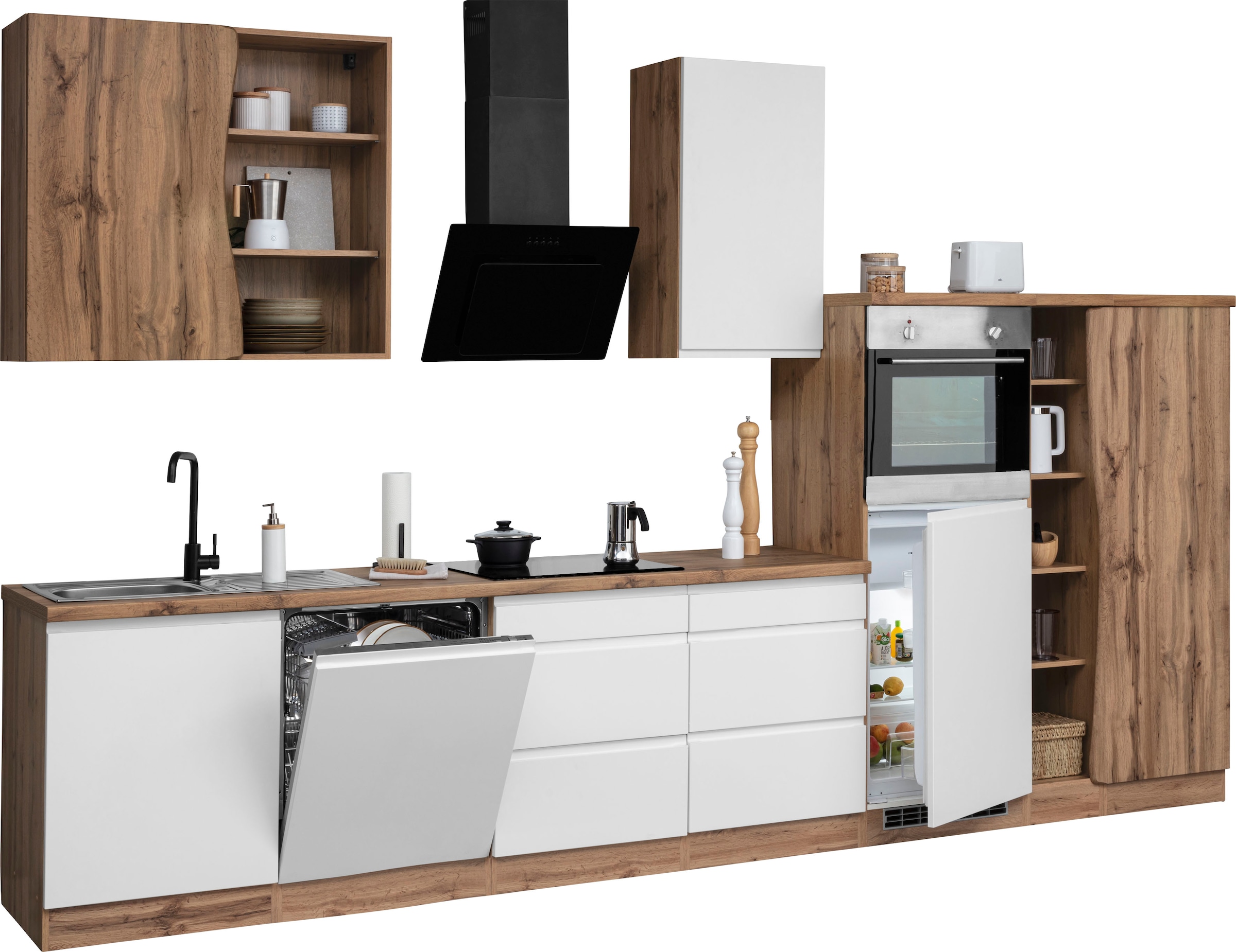 KOCHSTATION Küchenzeile »KS-Bruneck«, 380 cm breit, Ceran-oder Induktionskochfeld, hochwertige MDF-Fronten