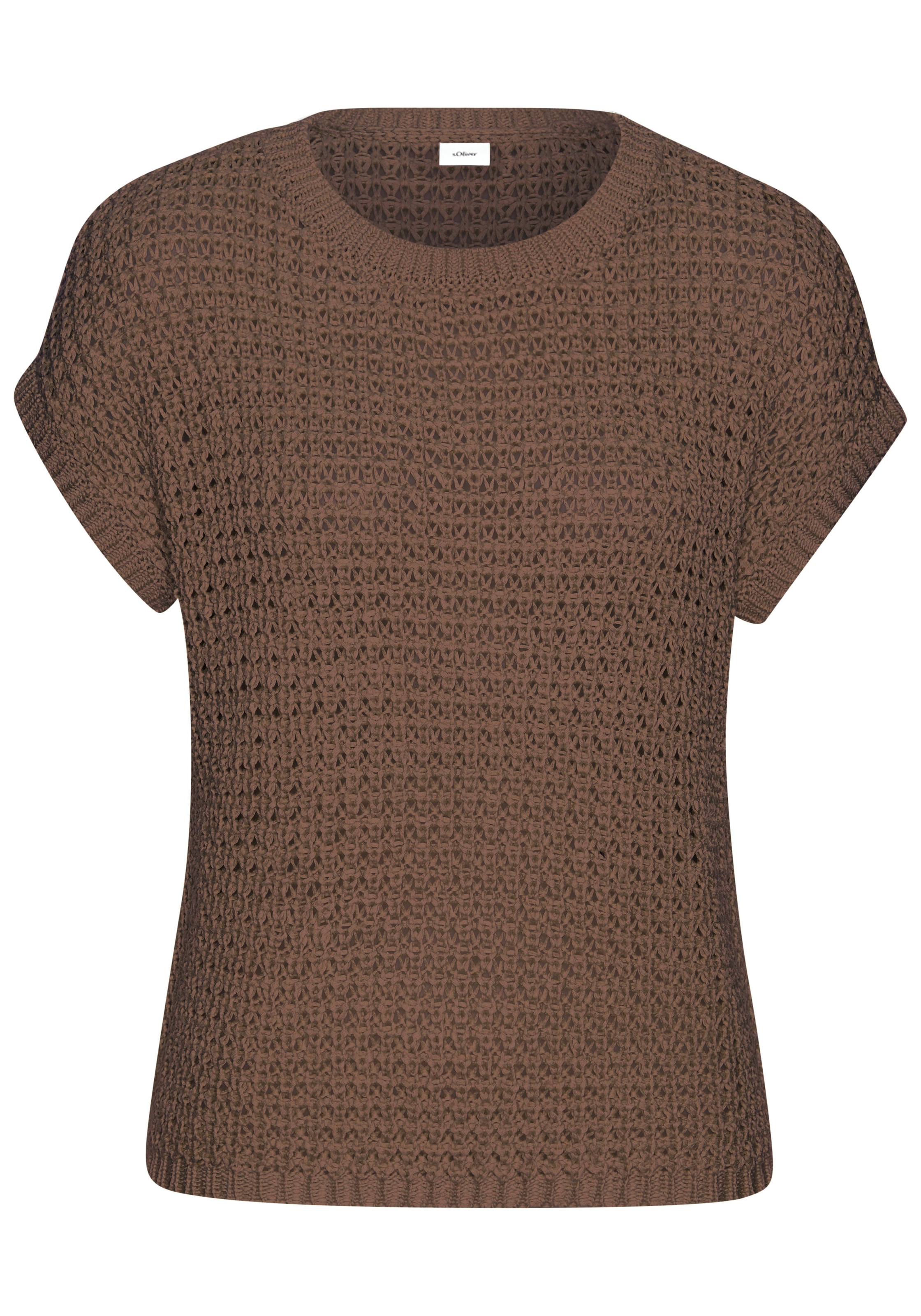 s.Oliver Kurzarmpullover mit weitem Rundhalsausschnitt und sommerlich, elegantem Strick