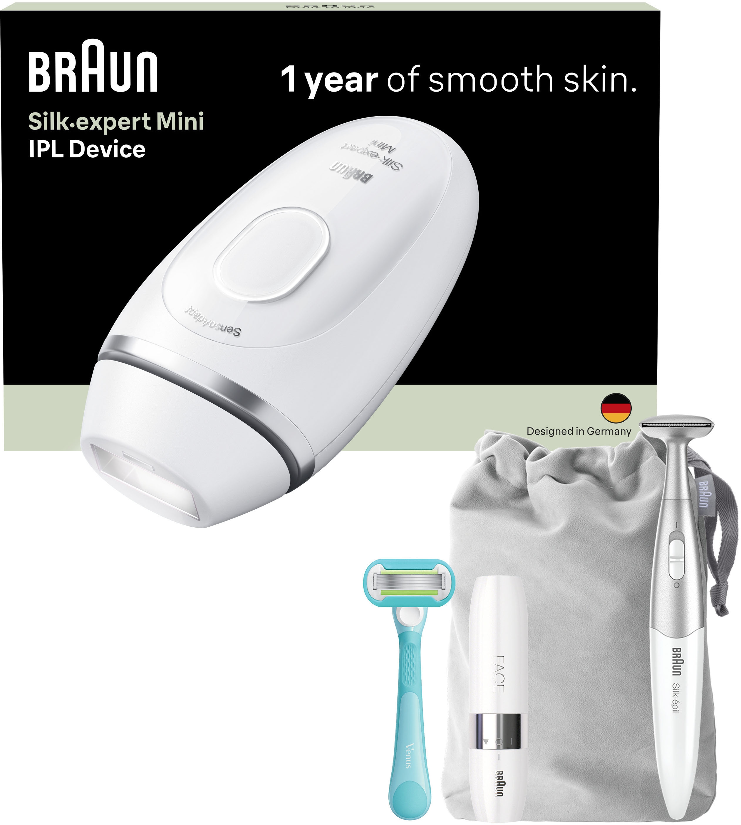 Braun IPL-Haarentferner "Silk-expert PL1115 (Modell 2026) PL1000 (Modell 2025)" 300.000 Lichtimpulse Mini-Haarentfernungsgerät, kompakte Größe für unterwegs