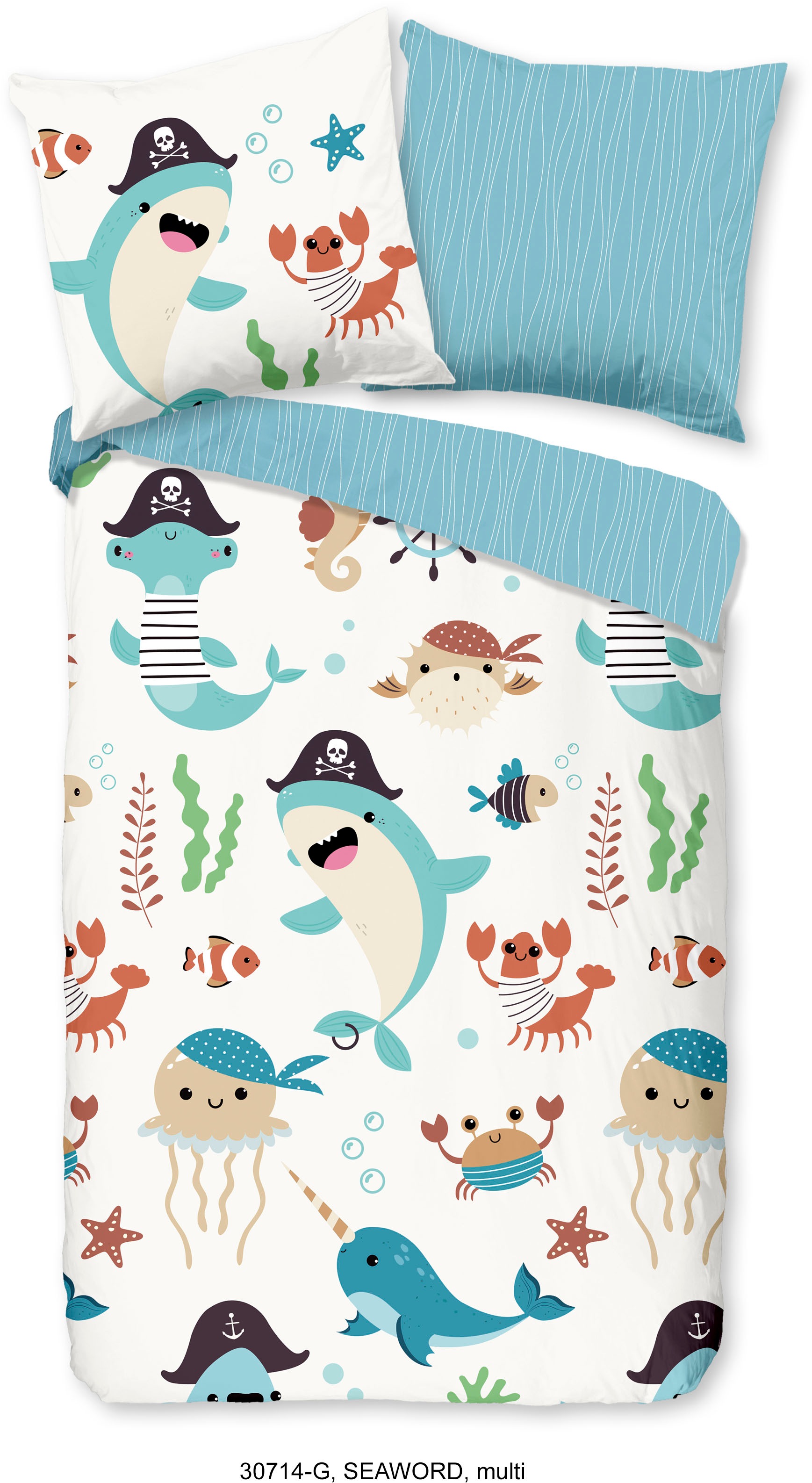 good morning Kinderbettwäsche »Seaworlds«, 100% Baumwolle, 135x200, Reißverschluss, Wendeoptik, Kind Junge, Pirat