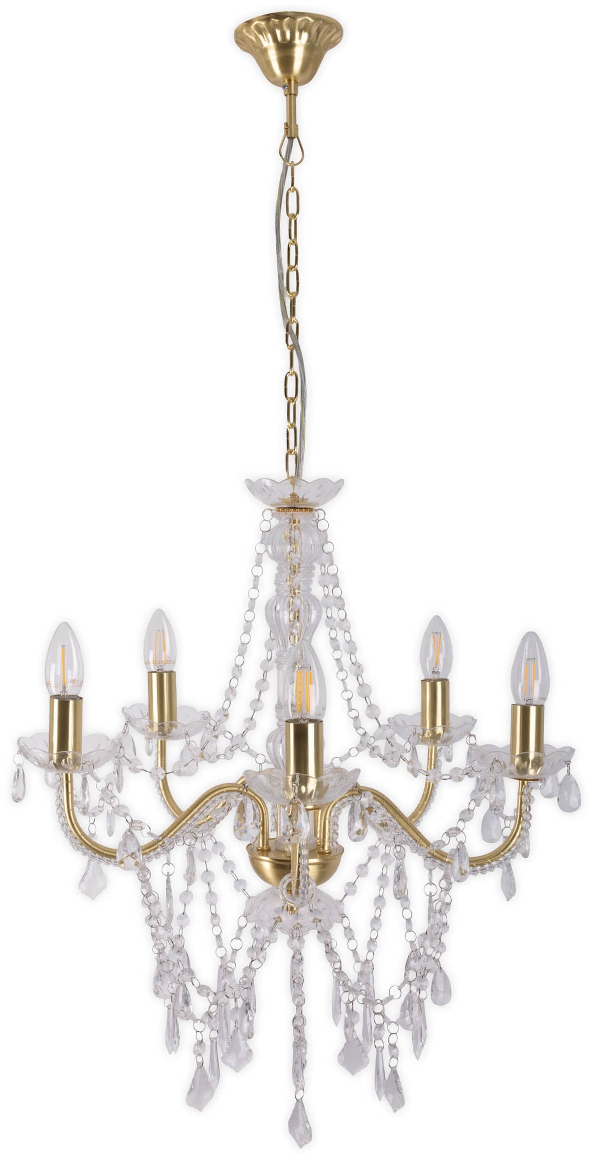 näve Kronleuchter »Cecilia«, 5 flammig, Leuchtmittel E14 | Leuchtmittel wechselbar, 5flg., Kristallbehang aus Acryl, exkl. Leuchtmittel E14, D: ca. 52cm