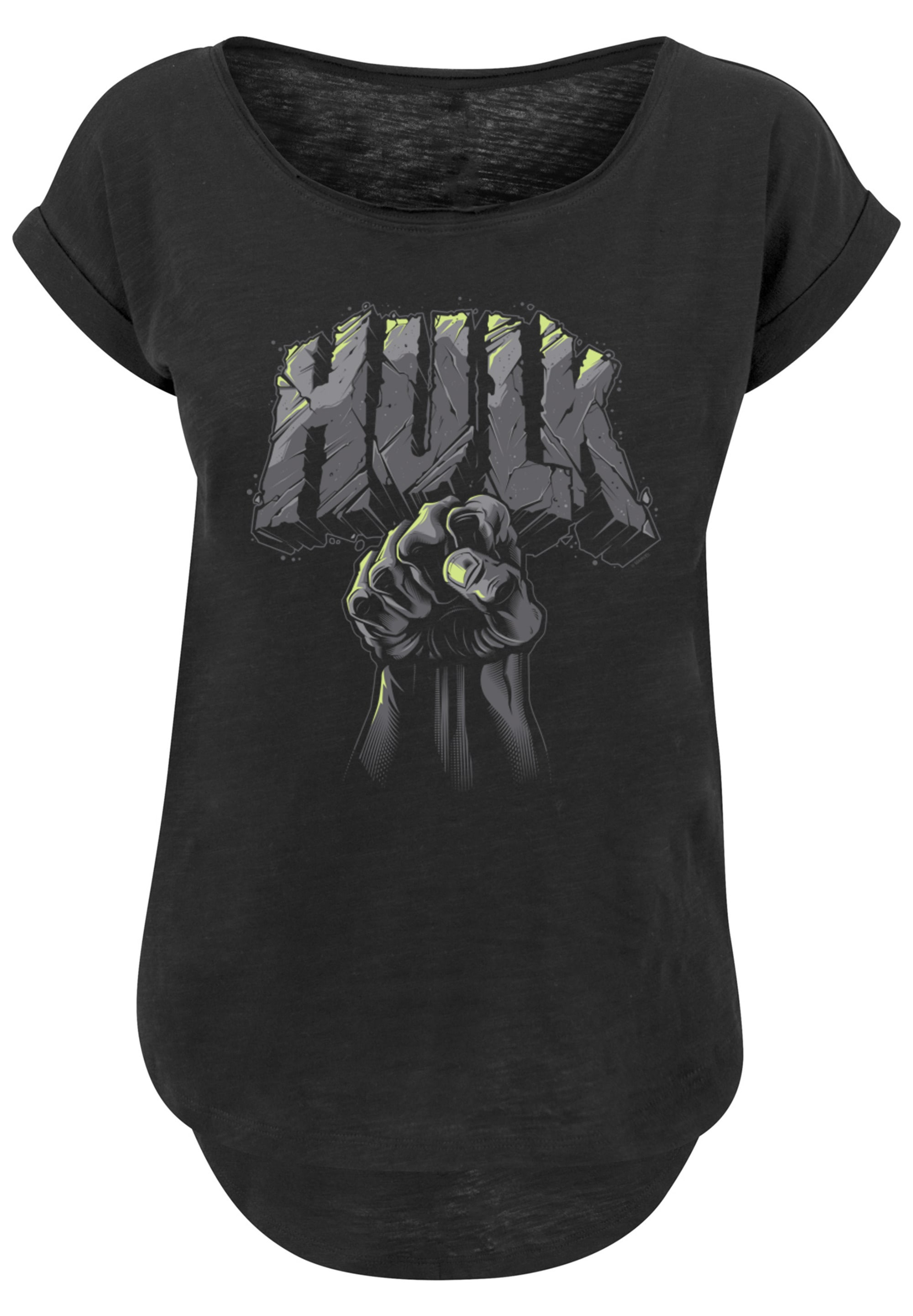 F4NT4STIC T-Shirt »Long Cut T-Shirt 'Marvel Hulk Punch Logo'«, Damen,Premium Merch,Lang,Longshirt,Logo Print