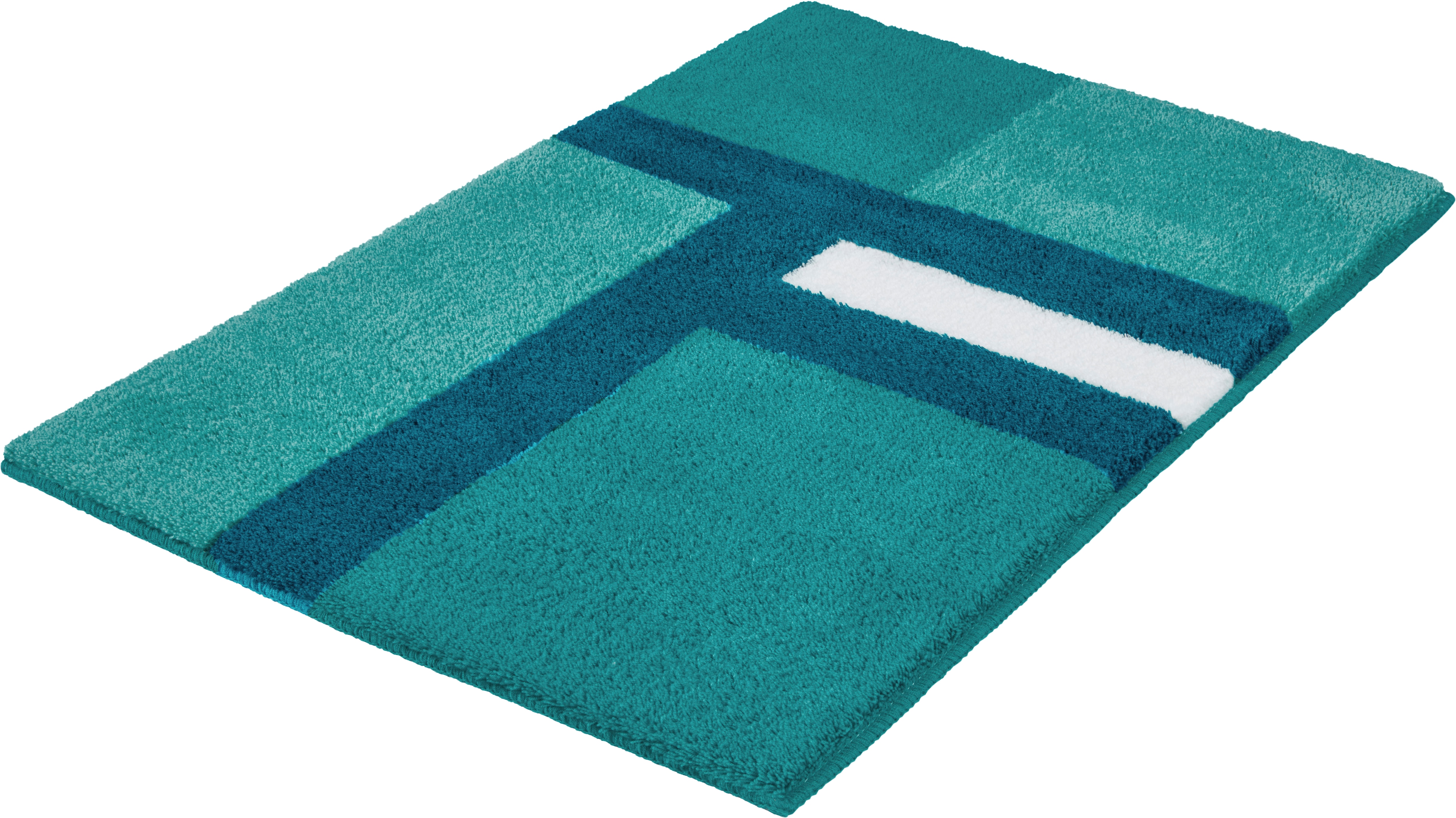 Kleine Wolke Badematte ""Ariana", Badvorleger, Badezimmer Teppich" Höhe 20 mm rutschhemmend beschichtet fußbodenheizungsgeeignet Geometrisches Design mit kontrastierendem Mittelstreifen