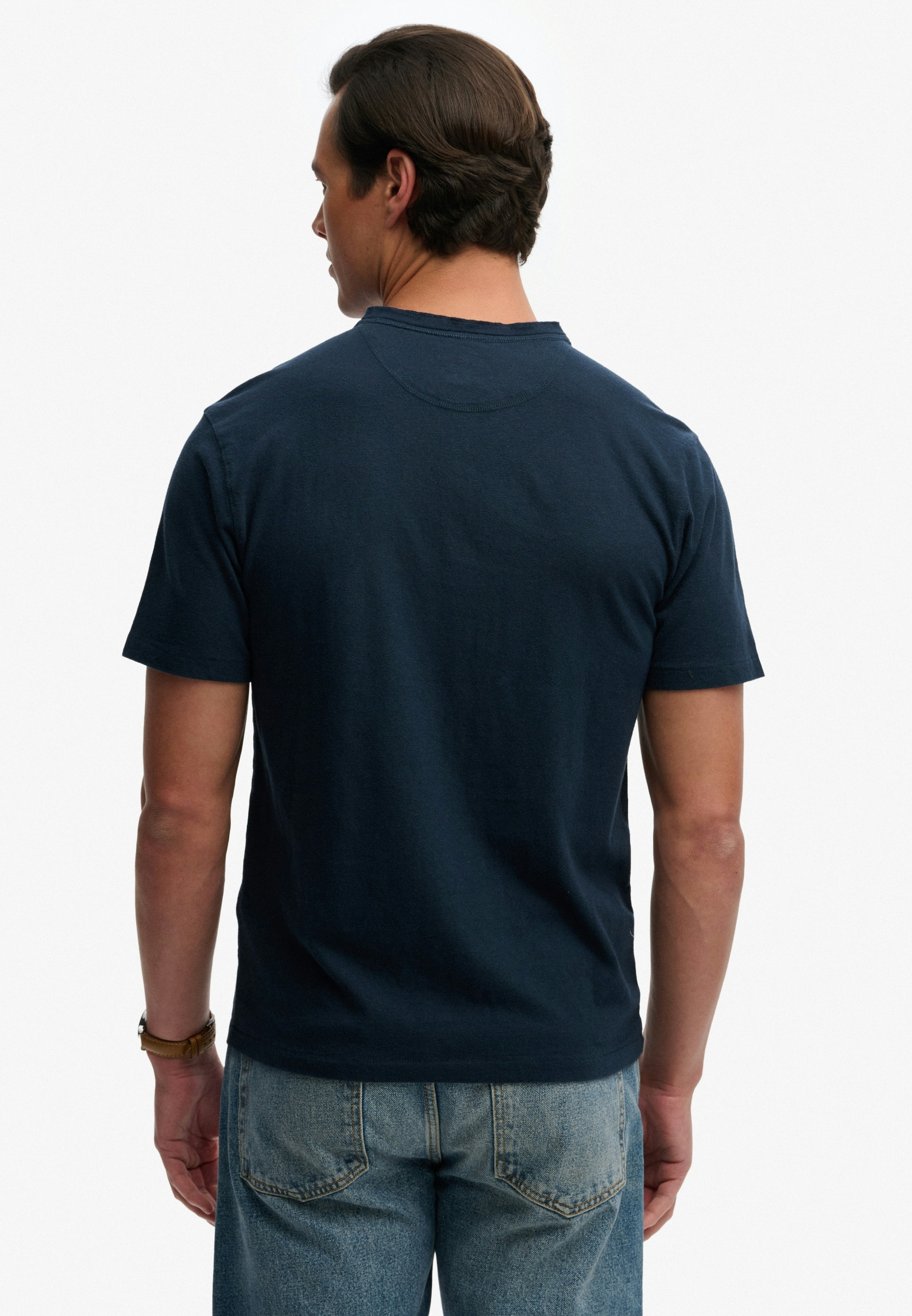 Superdry T-Shirt »CLASSIC COTTON LIN SS GRANDAD« mit Markenlabel, aus Baumwolle und Leinen, in Single Jersey, Kurzarm