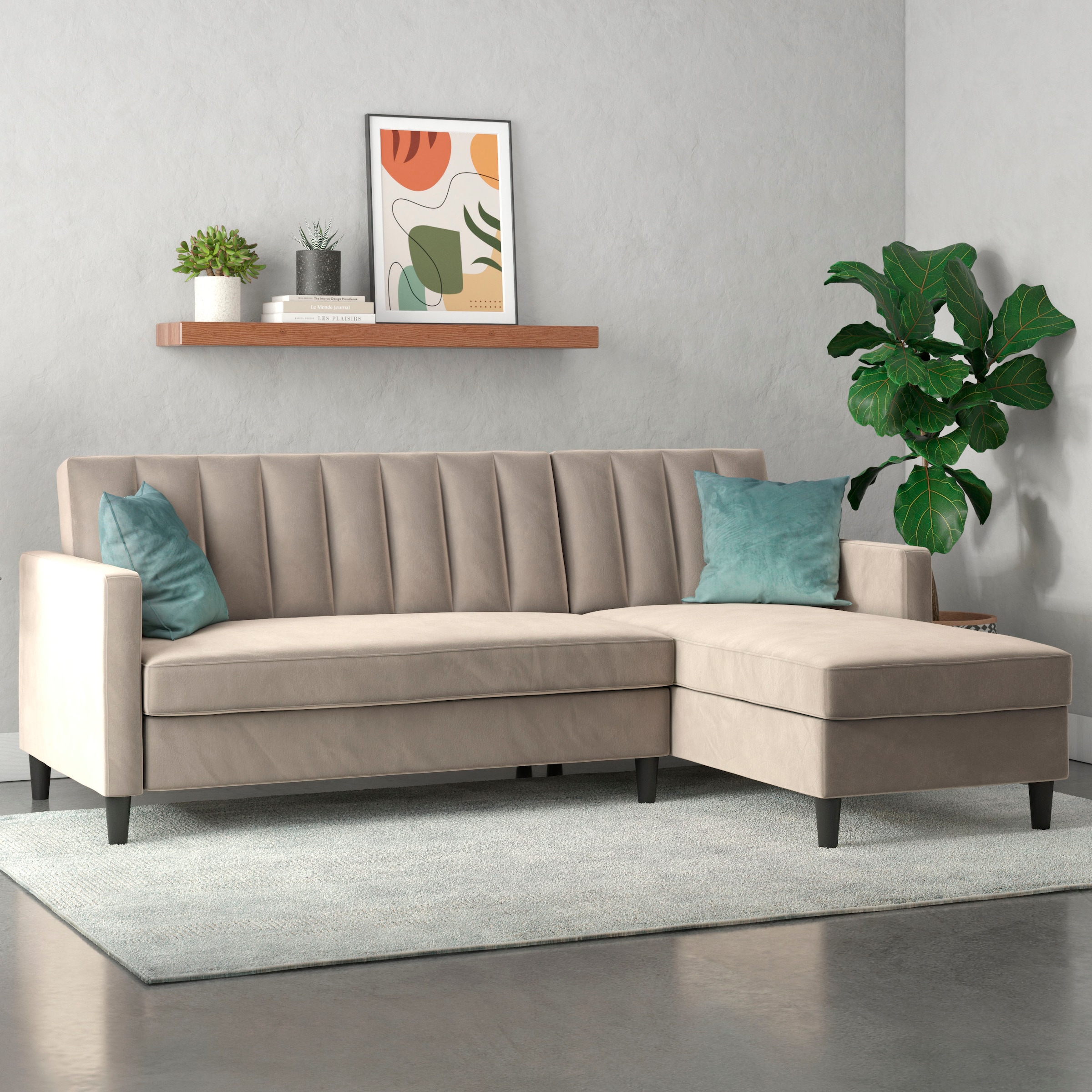 Dorel Home Ecksofa mit Schlafffunktion, Recamiere mit Stauraum beidseitig montierbar, Rückenlehne 2-teilig und 3-fach verstellbar