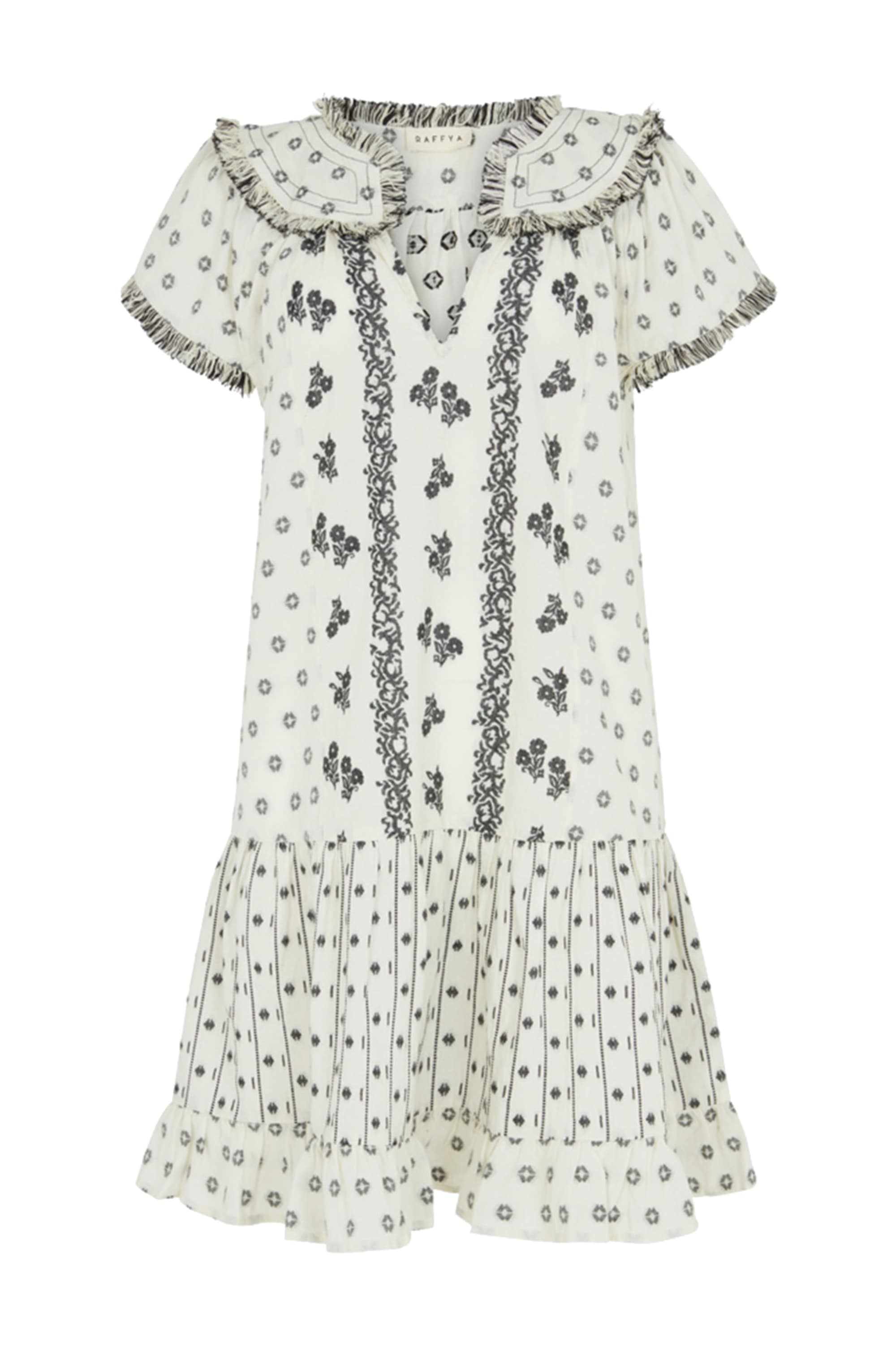 RAFFYA Midikleid "Jemilla Split Neck Jacquard Mini Dress Damen" günstig online kaufen