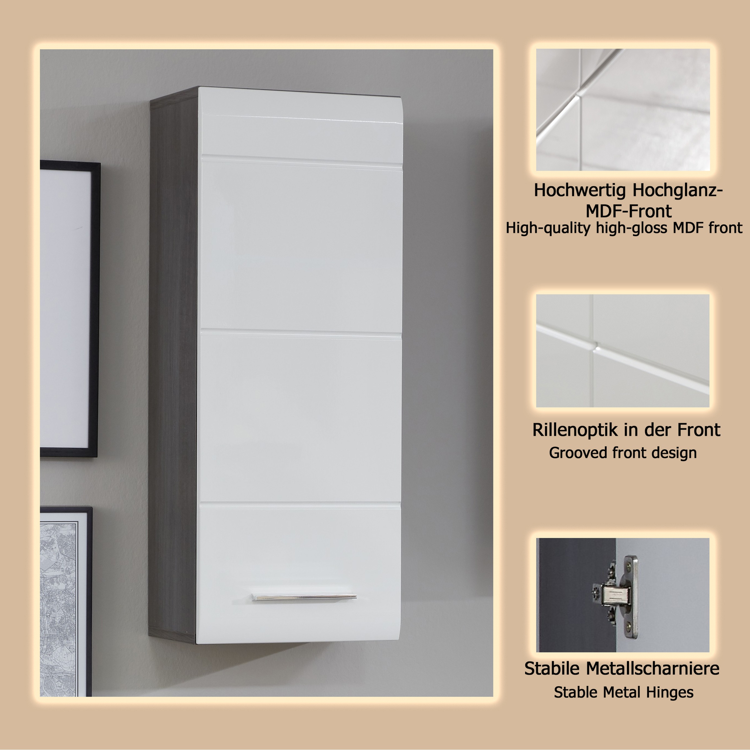 welltime Hängeschrank »Sovana« Badezimmerschrank mit 2 Fächern in Weiß - (B/T/H) 30/24/77 cm