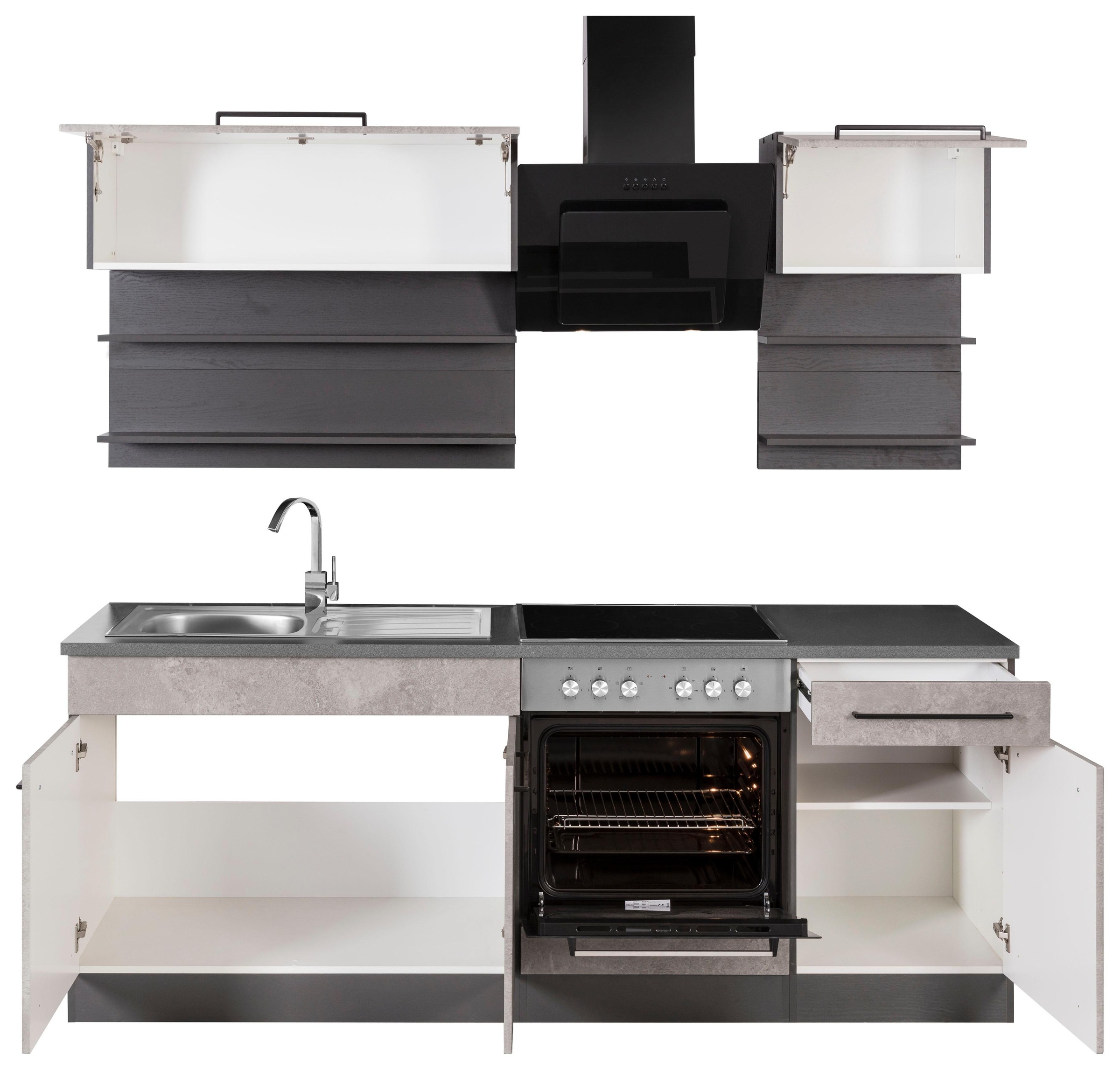 HELD MÖBEL Küchenzeile »Tulsa«, mit E-Geräten, Breite 210 cm, schwarze Metallgriffe, MDF Fronten