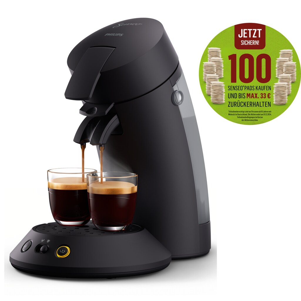 Philips Senseo Kaffeepadmaschine »Original Plus Eco CSA210/22«, aus 80% recyceltem Plastik, mit 2 Kaffeespezialitäten, mattschwarz