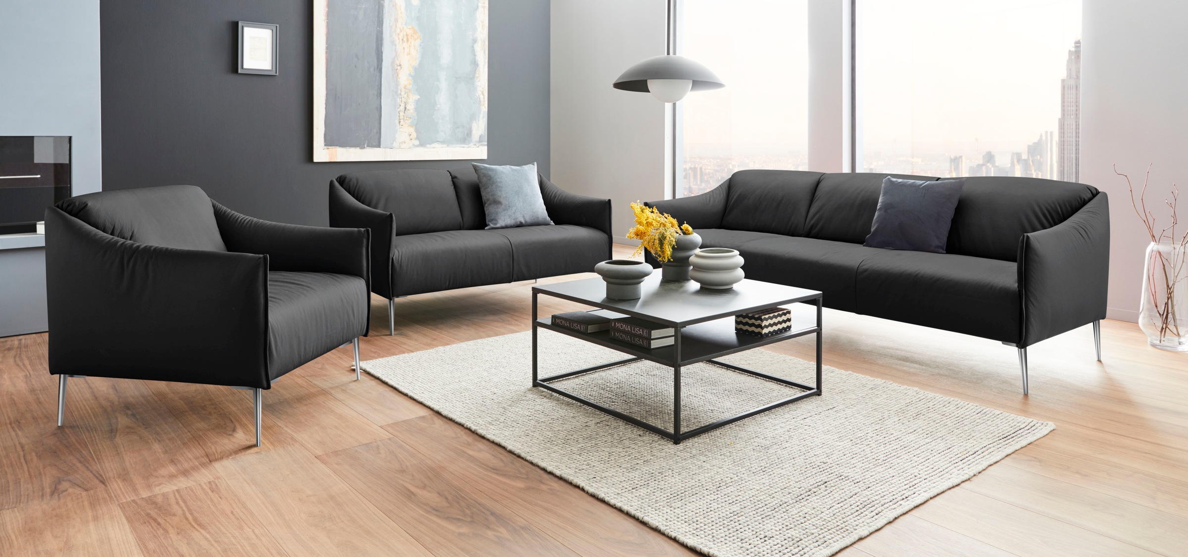 W.SCHILLIG 3-Sitzer »sally«, mit Metallfüßen in Chrom glänzend, Breite 224 cm