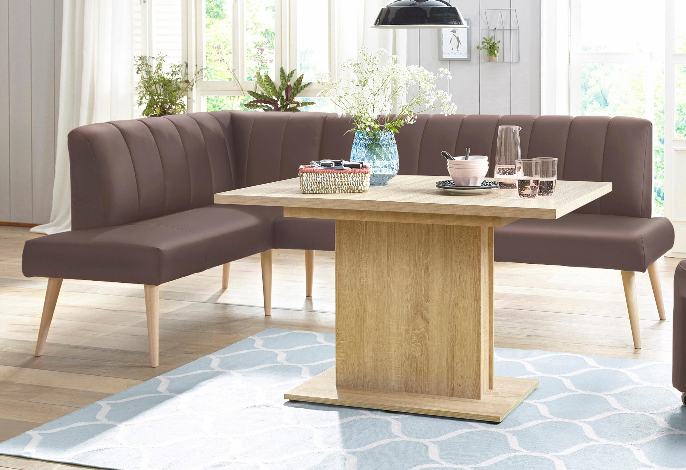 exxpo - sofa fashion Eckbank »Costa, moderne Rückensteppung, bequem und elegant, hoher Holzfuß«, hochwertig verarbeitet, Frei im Raum stellbar