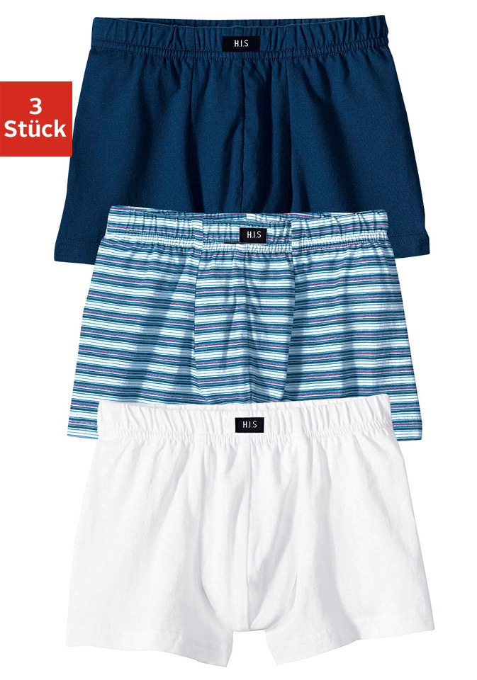 H.I.S Boxer "Boxershorts für Jungen" Packung, 3 Stk. unifarben und gestreift, mit Markenlabel, Baumwolle