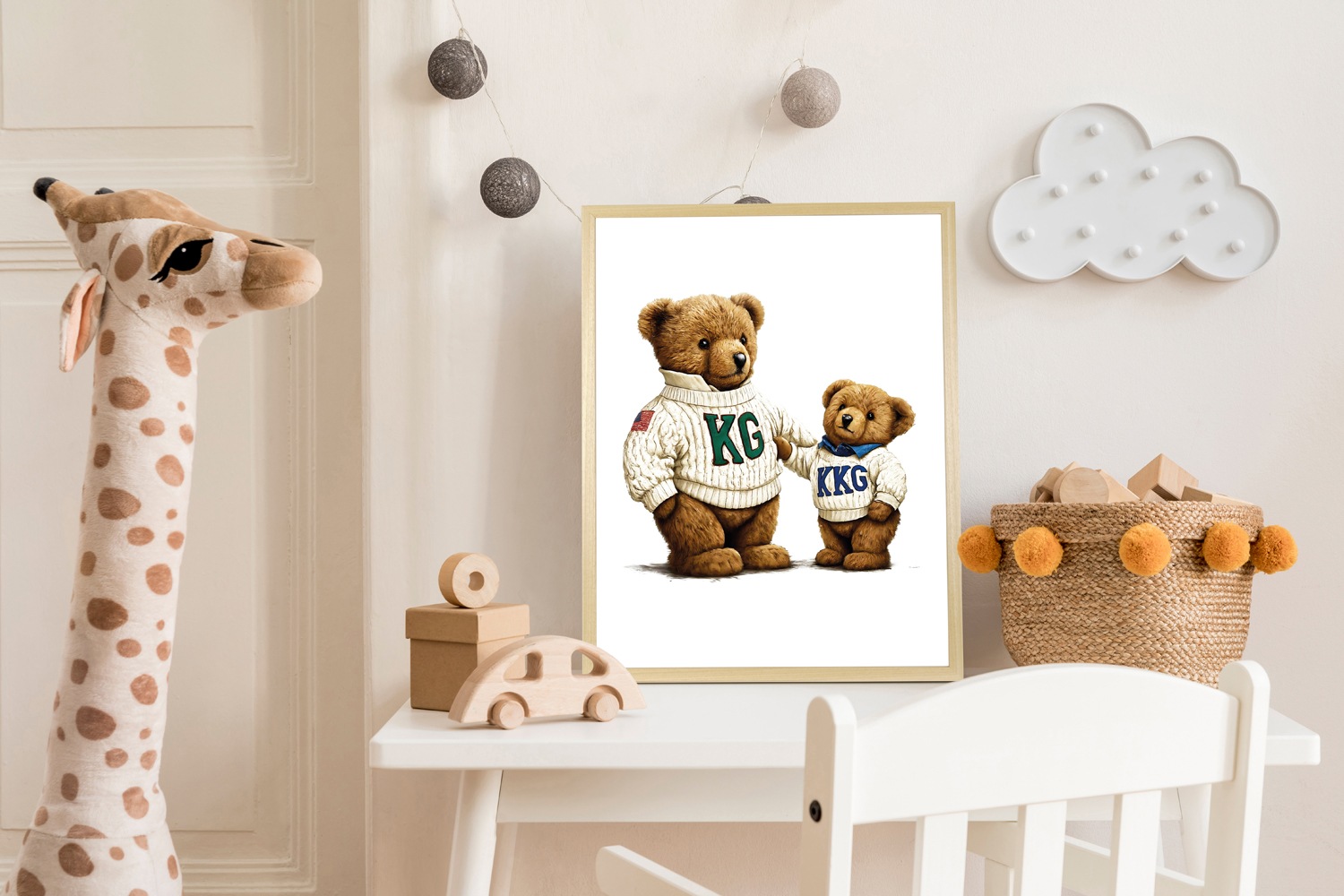 QUEENCE Vintage Teddy Bär gerahmtes Poster Bild beige 30x40cm 3